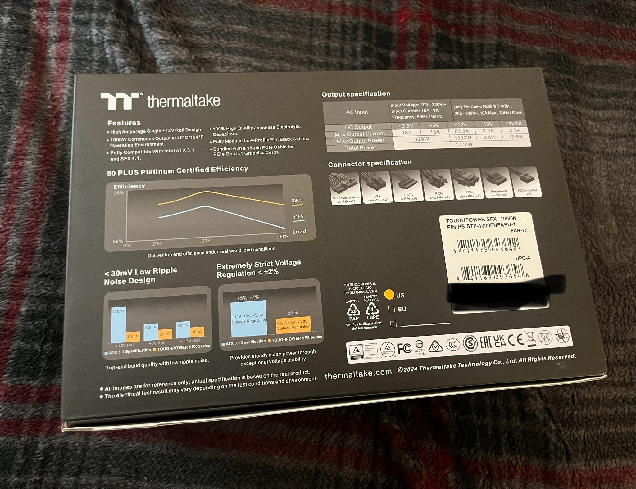 Thermaltake Toughpower SFX 1000W 80Plus Platinum ATX 3.1 Standard Power Supply