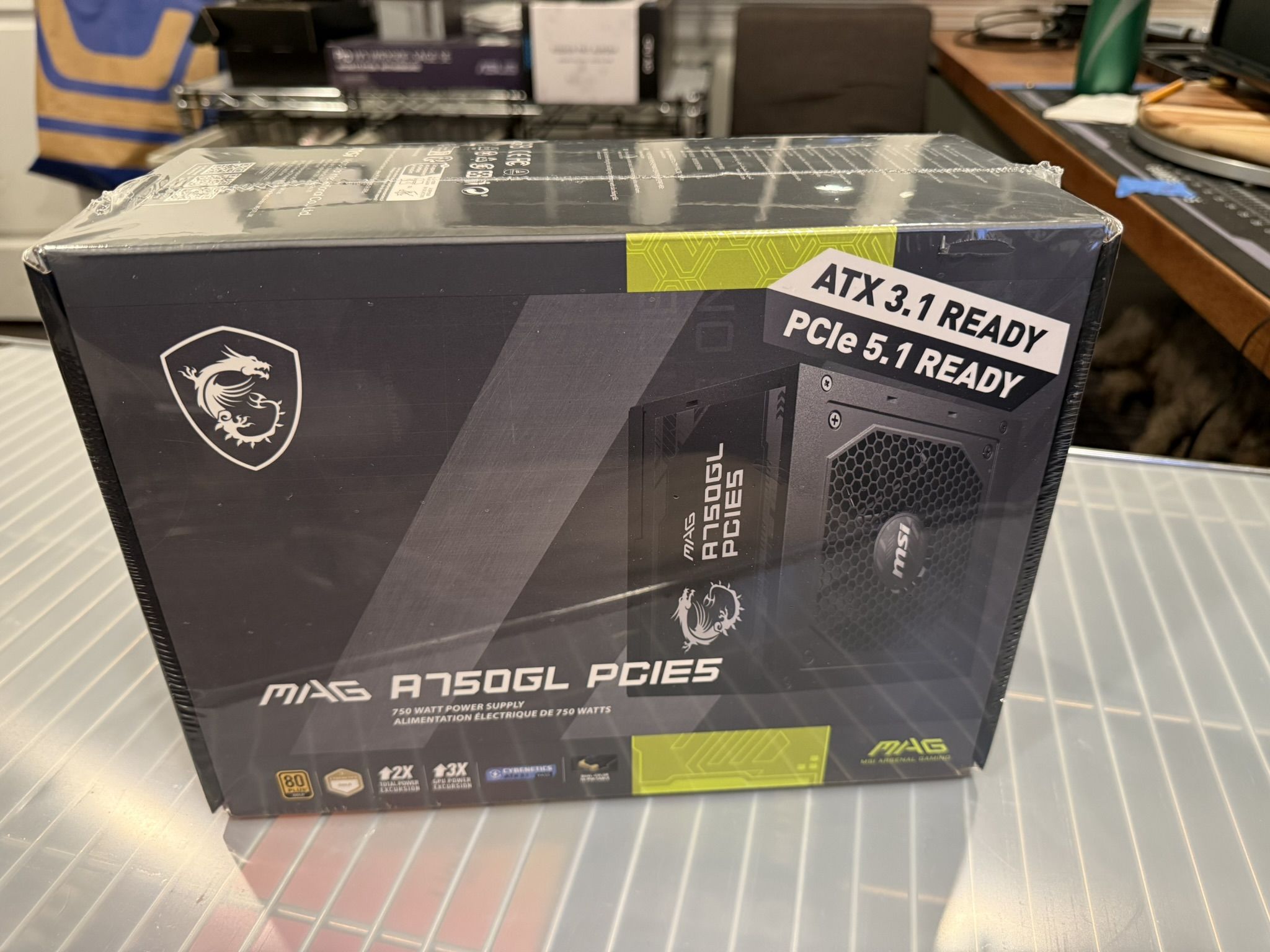 New. 750w PSU. MSI MAG A750GL PCIE5. 80+ Gold, ATX3.1, PCIe 5.1. Factory sealed.