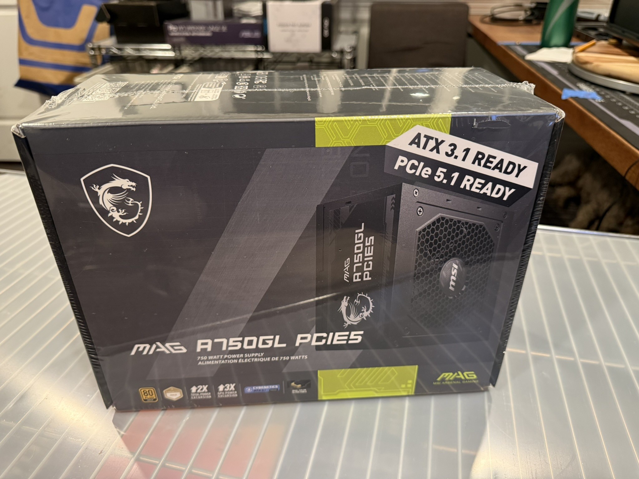 New. 750w PSU. MSI MAG A750GL PCIE5. 80+ Gold, ATX3.1, PCIe 5.1. Factory sealed.