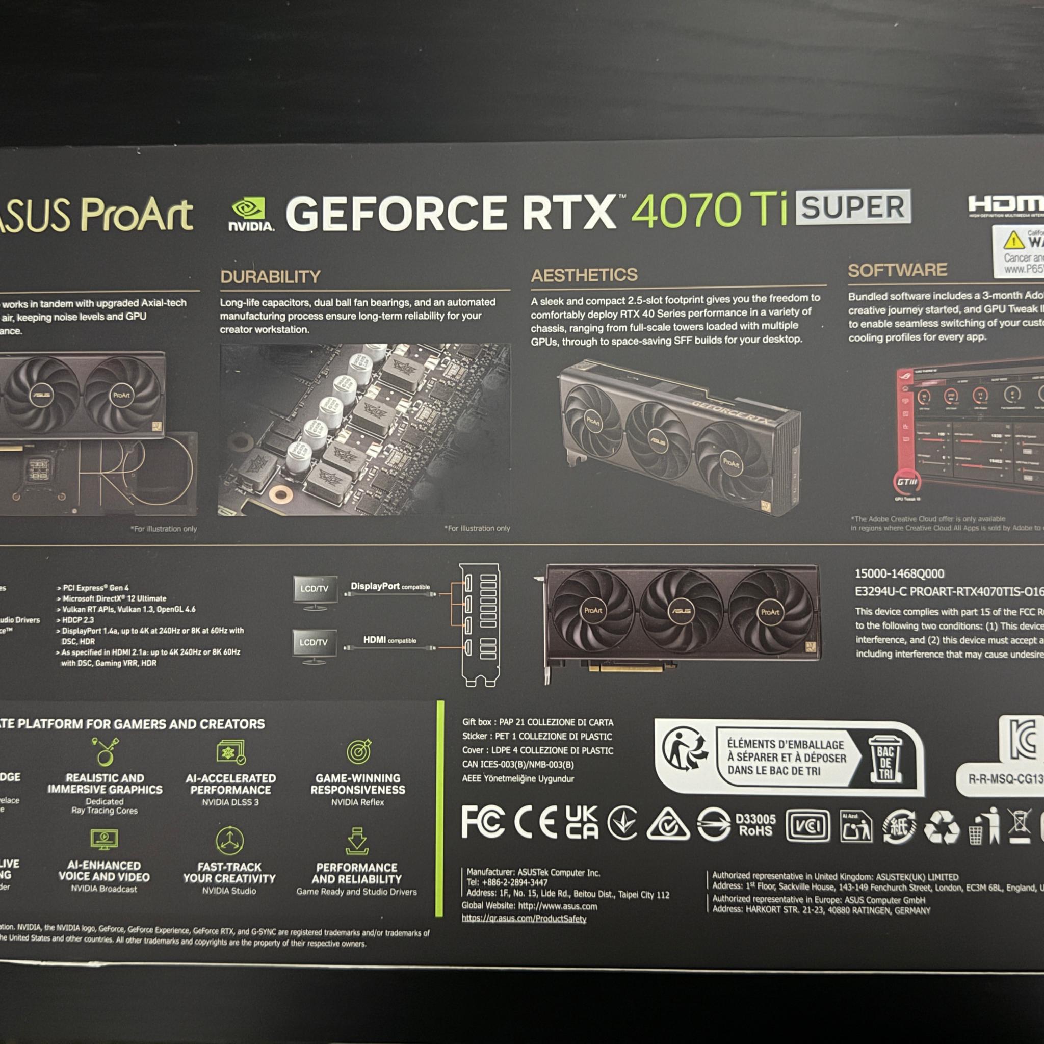 Asus ProArt OC GeForce RTX 4070 Ti SUPER 16gb vram SFF
