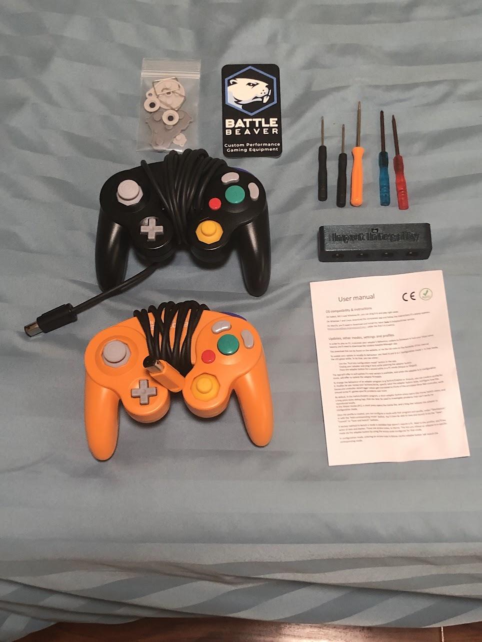 GameCube Controller Bundle (Orange & Smash Ultimate Black w/ Input Integrity Lossless Adapter)