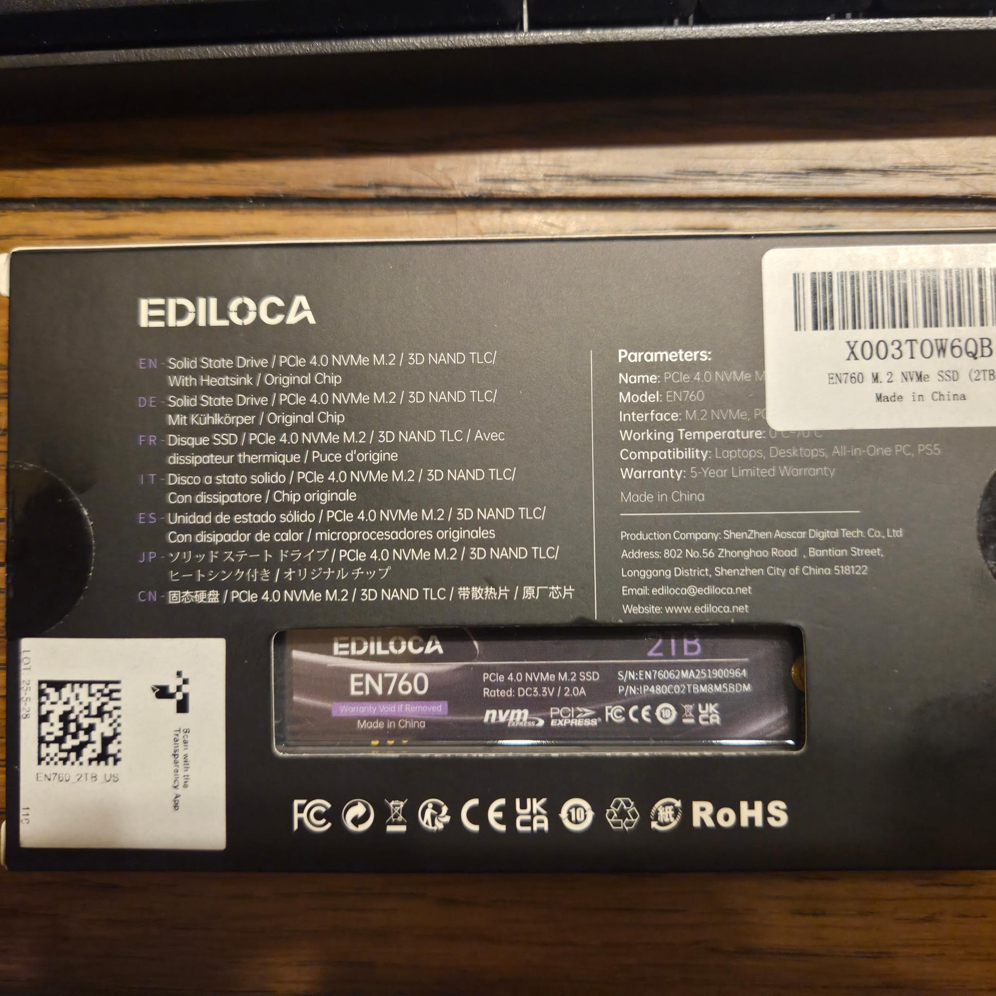EDILOCA EN760 2TB NVME SSD W/ HEATSINK (Up to 5000MB/s)