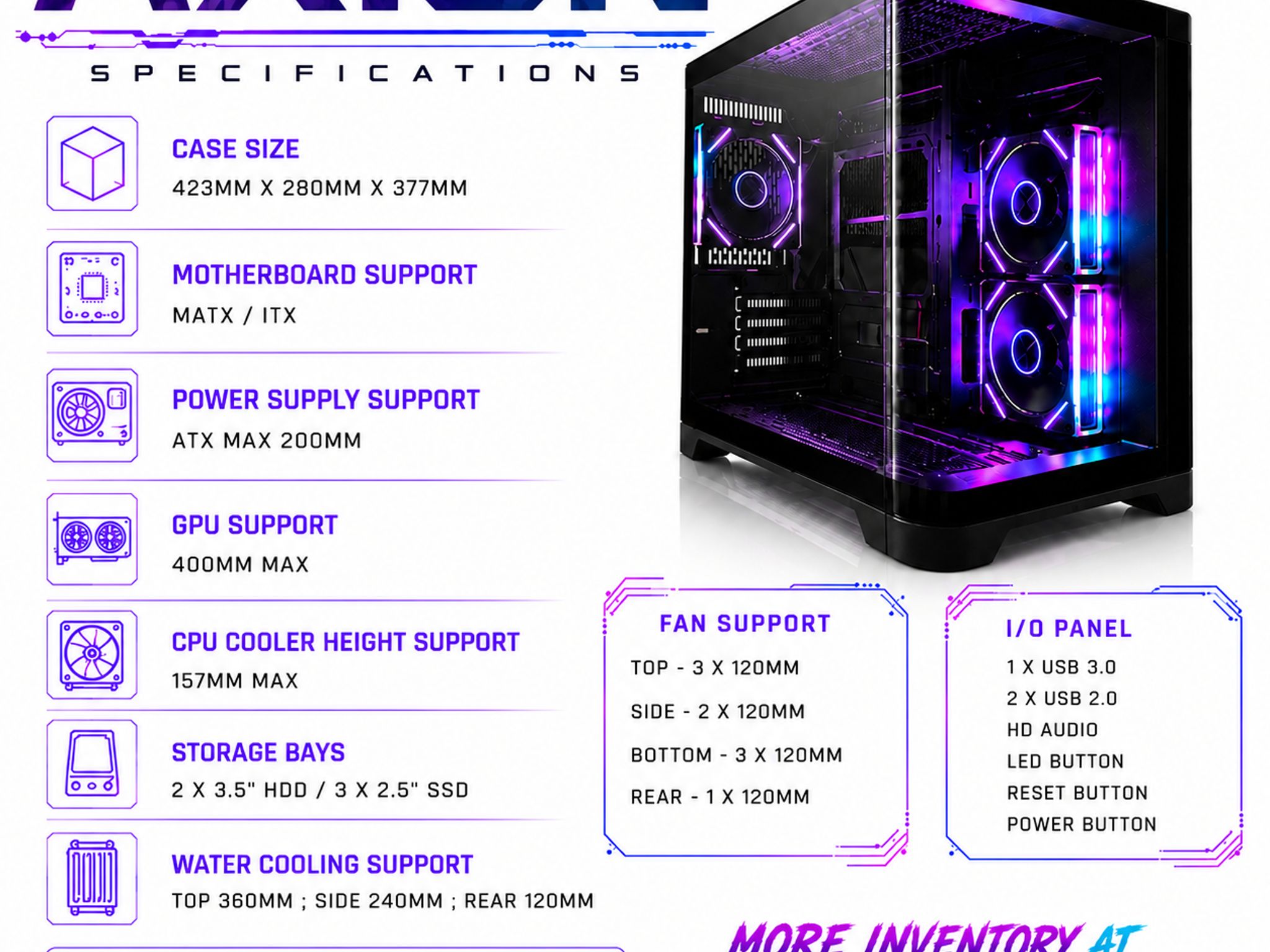 Black Tempered Glass ARGB Fish Tank MATX PC Case