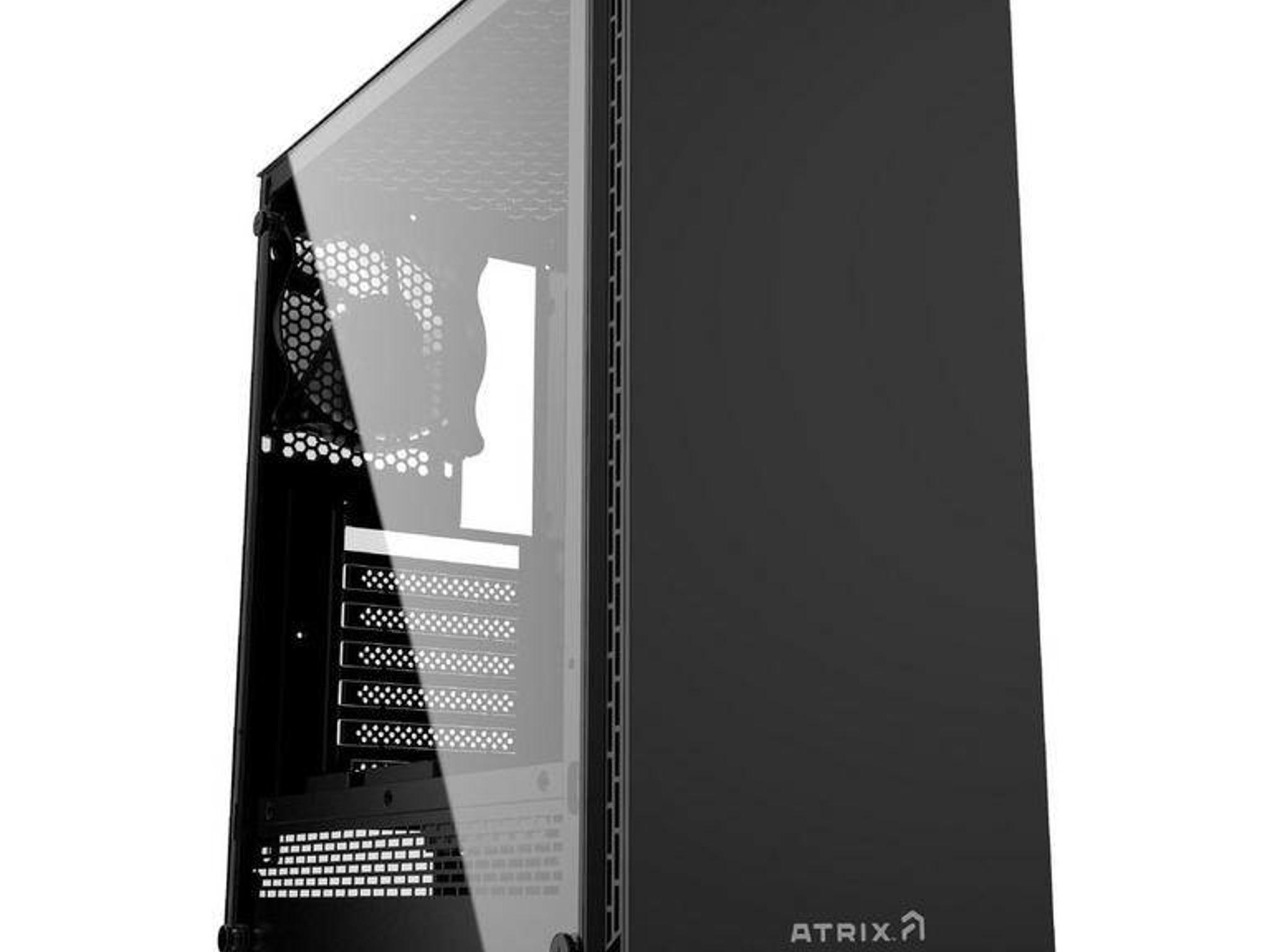 Atrix Metal Tempered Glass Mid-Tower Computer Case with Cooling Fan