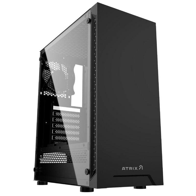 Atrix Metal Tempered Glass Mid-Tower Computer Case with Cooling Fan