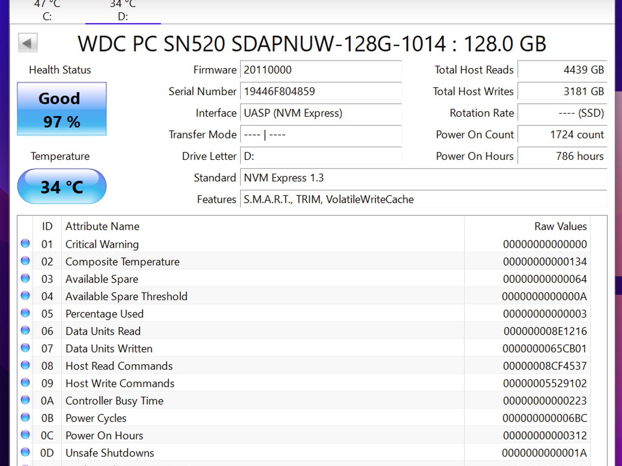 Western Digital SN520 128GB NVMe PCIe Gen3 x 2 M.2 2280 Internal M.2 SSD