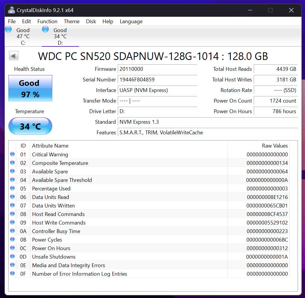 Western Digital SN520 128GB NVMe PCIe Gen3 x 2 M.2 2280 Internal M.2 SSD