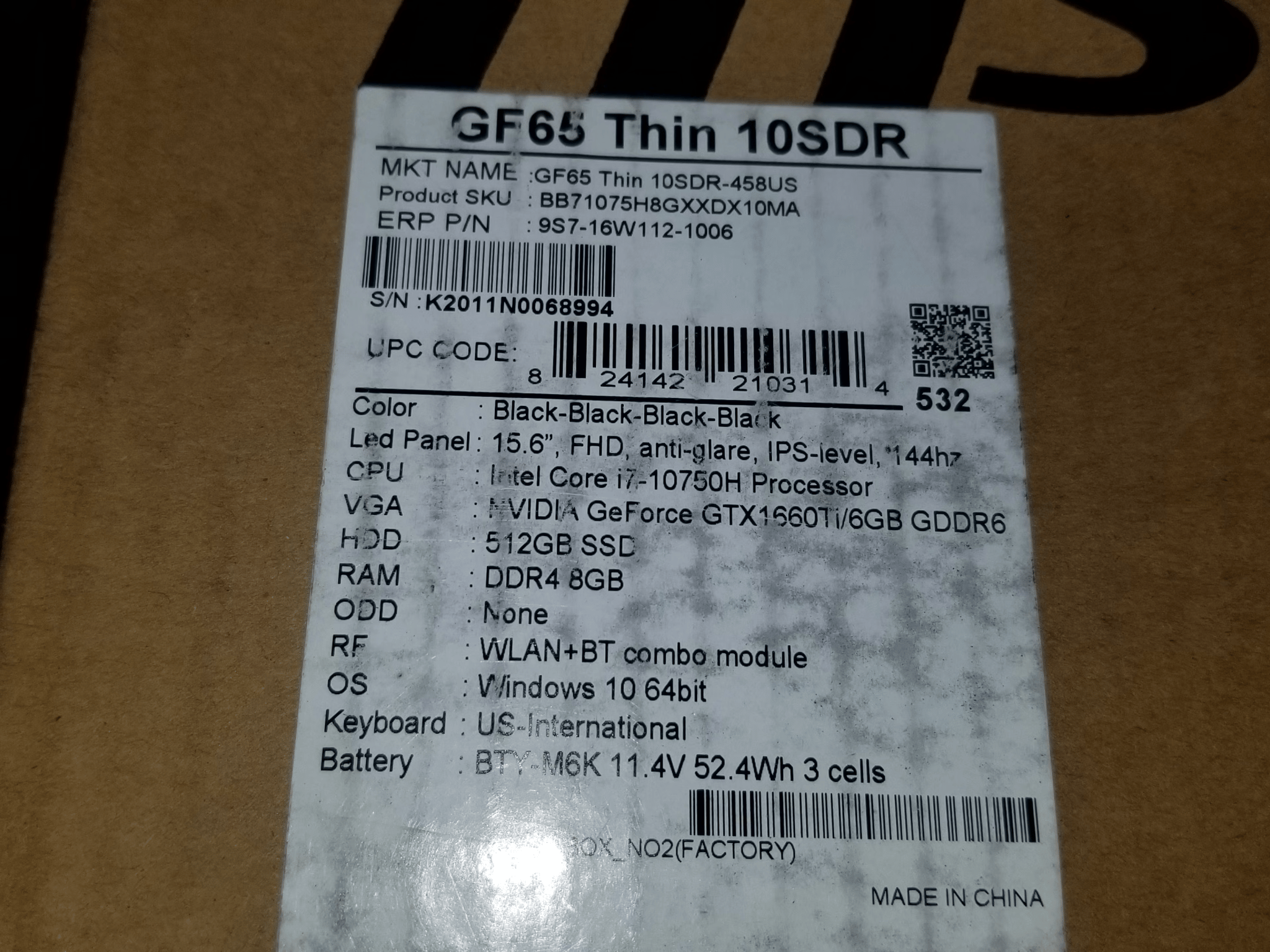 Intel i7 10750h Gtx 1660 TI 8 gb ddr4 it's in good condition  works 100 present 