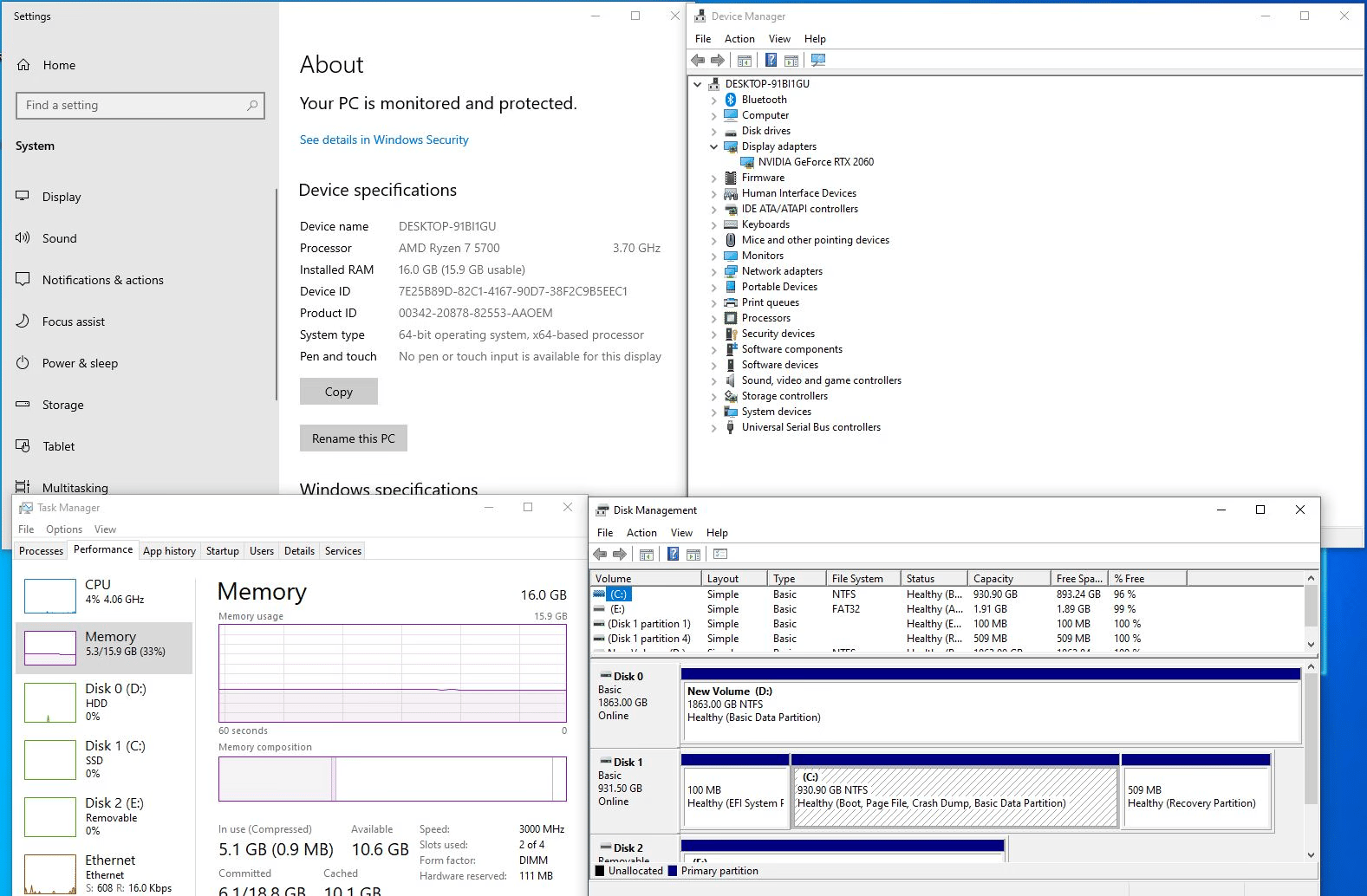 "Lazarus 5700 Gamma RGB" Ryzen 7 5700 8C @ 3.7GHz 16GB DDR4 3000MHz RTX 2060 12GB 1TB NVMe 2TB HDD