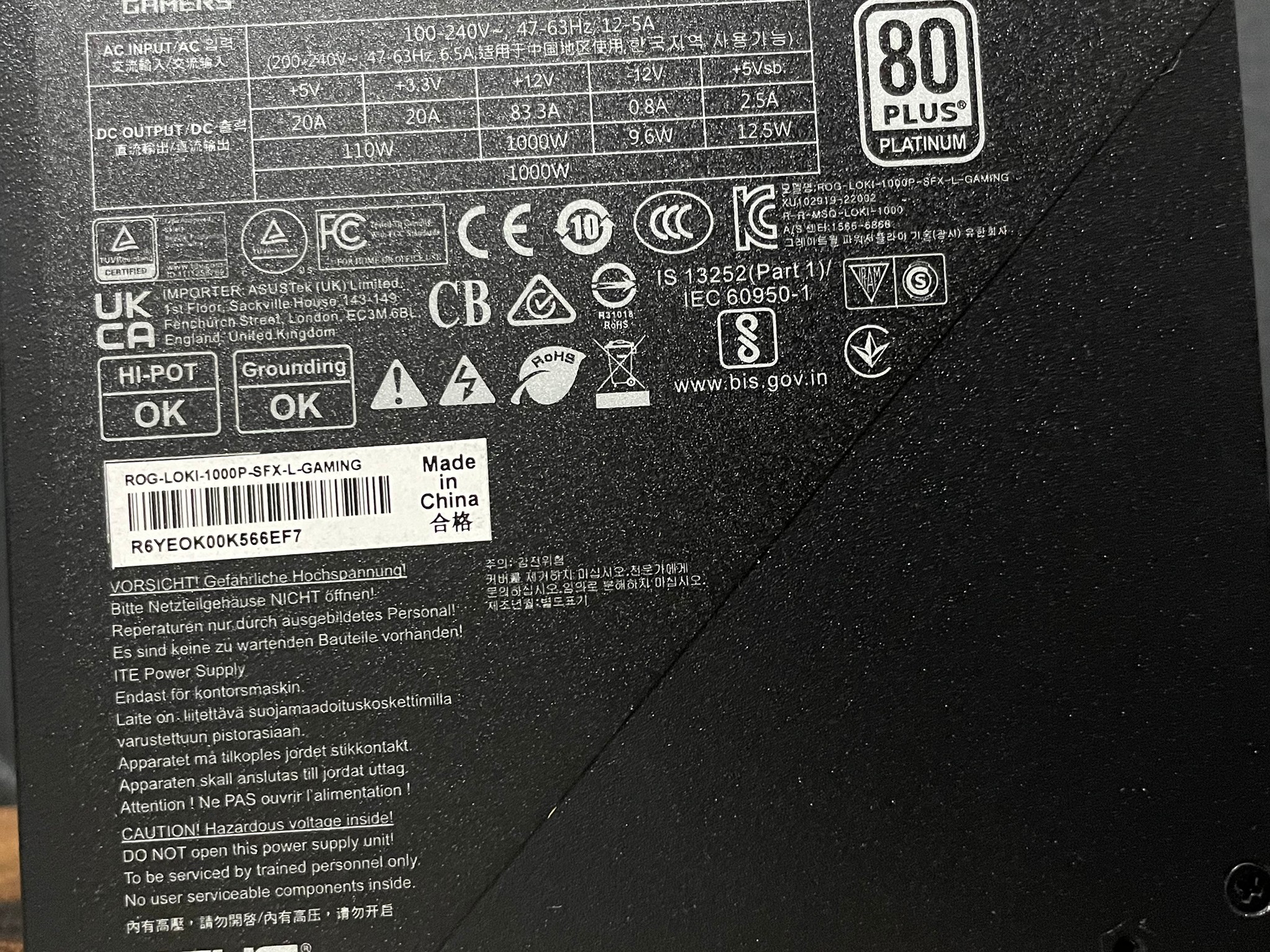 Asus Rog Loki 1000w SFX-L PSU