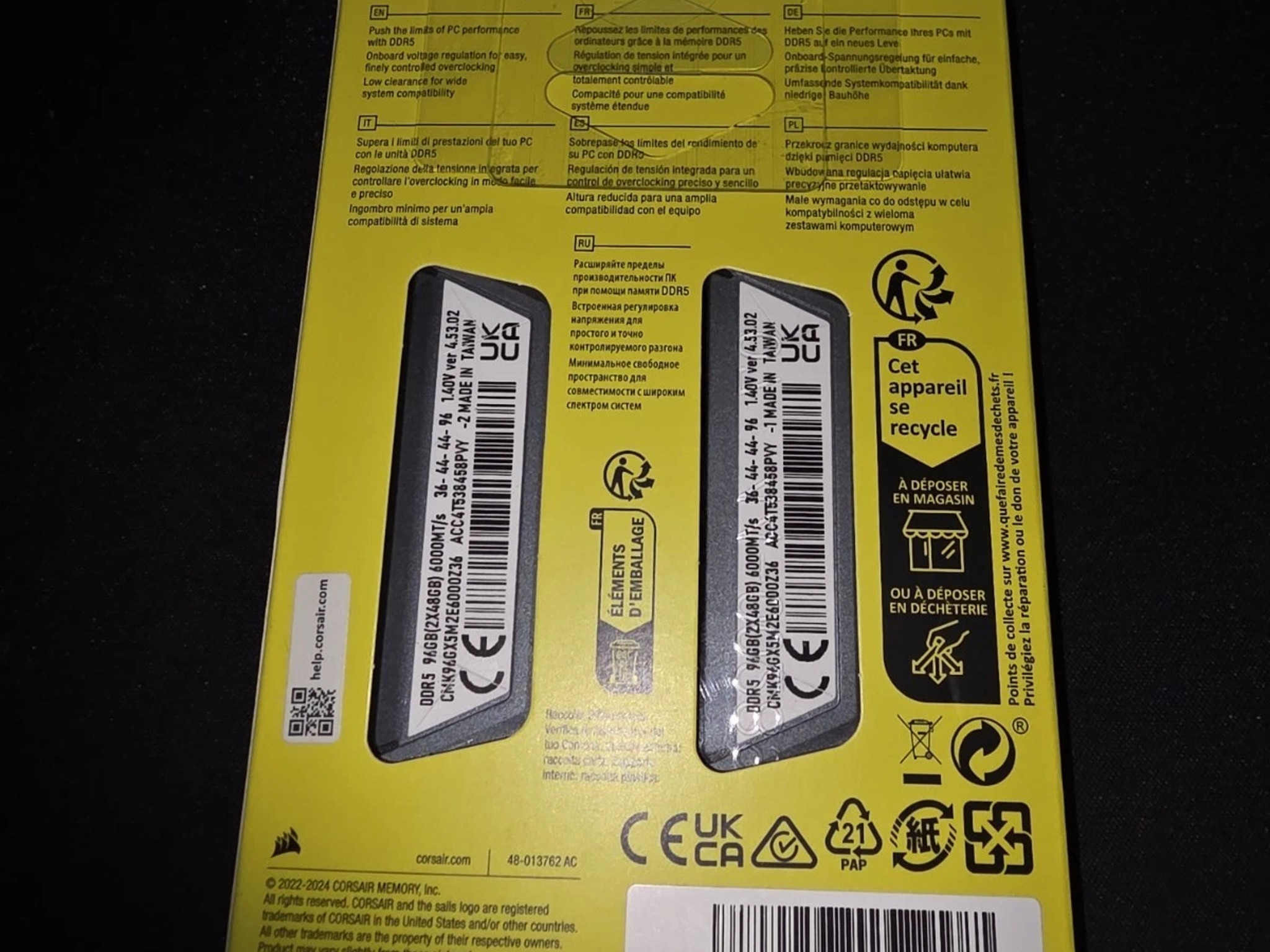 Corsair Vengeance RGB 96GB DDR5-6000 (2x48GB) CL 36 XMP EXPO