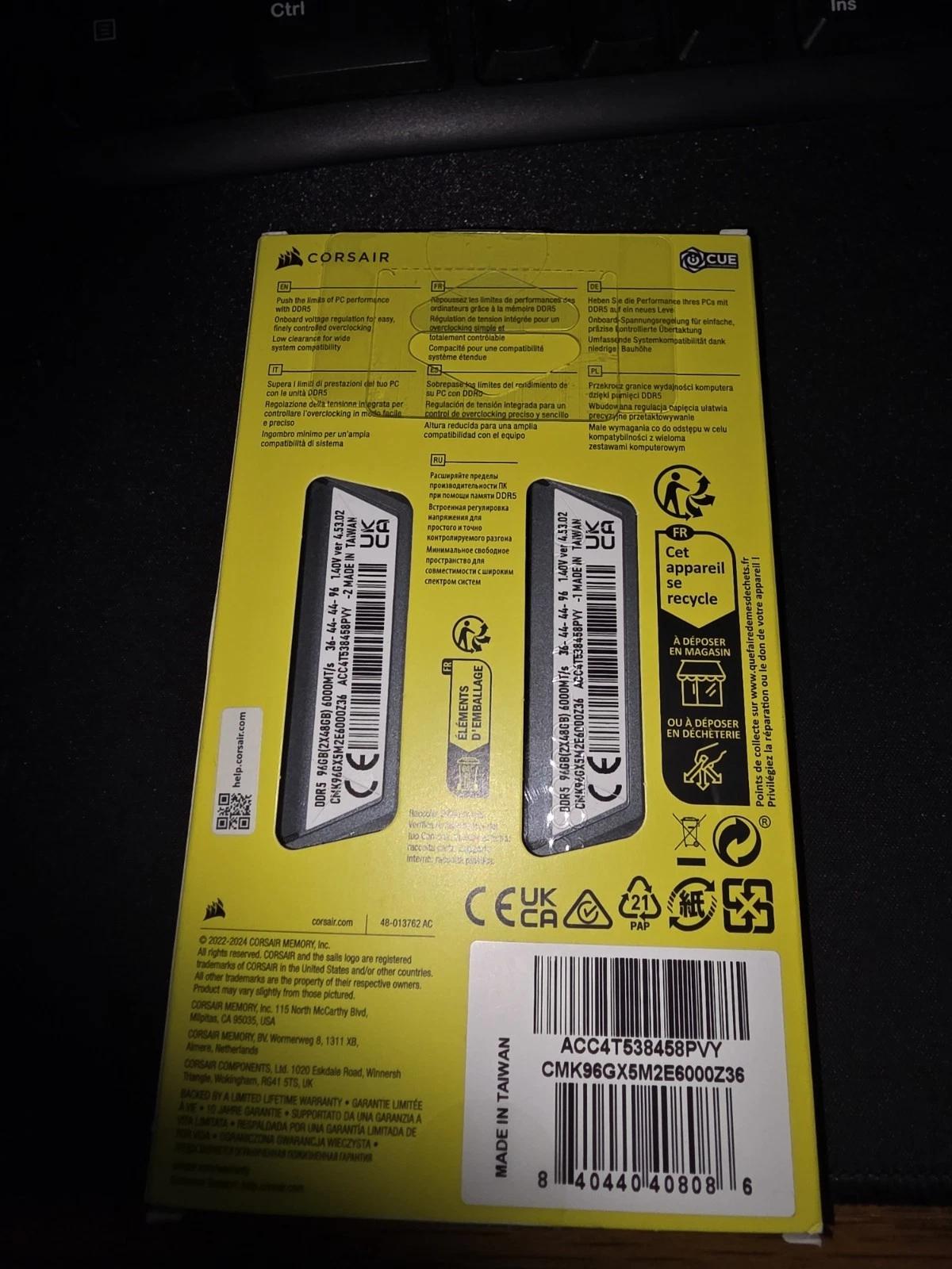 Corsair Vengeance RGB 96GB DDR5-6000 (2x48GB) CL 36 XMP EXPO