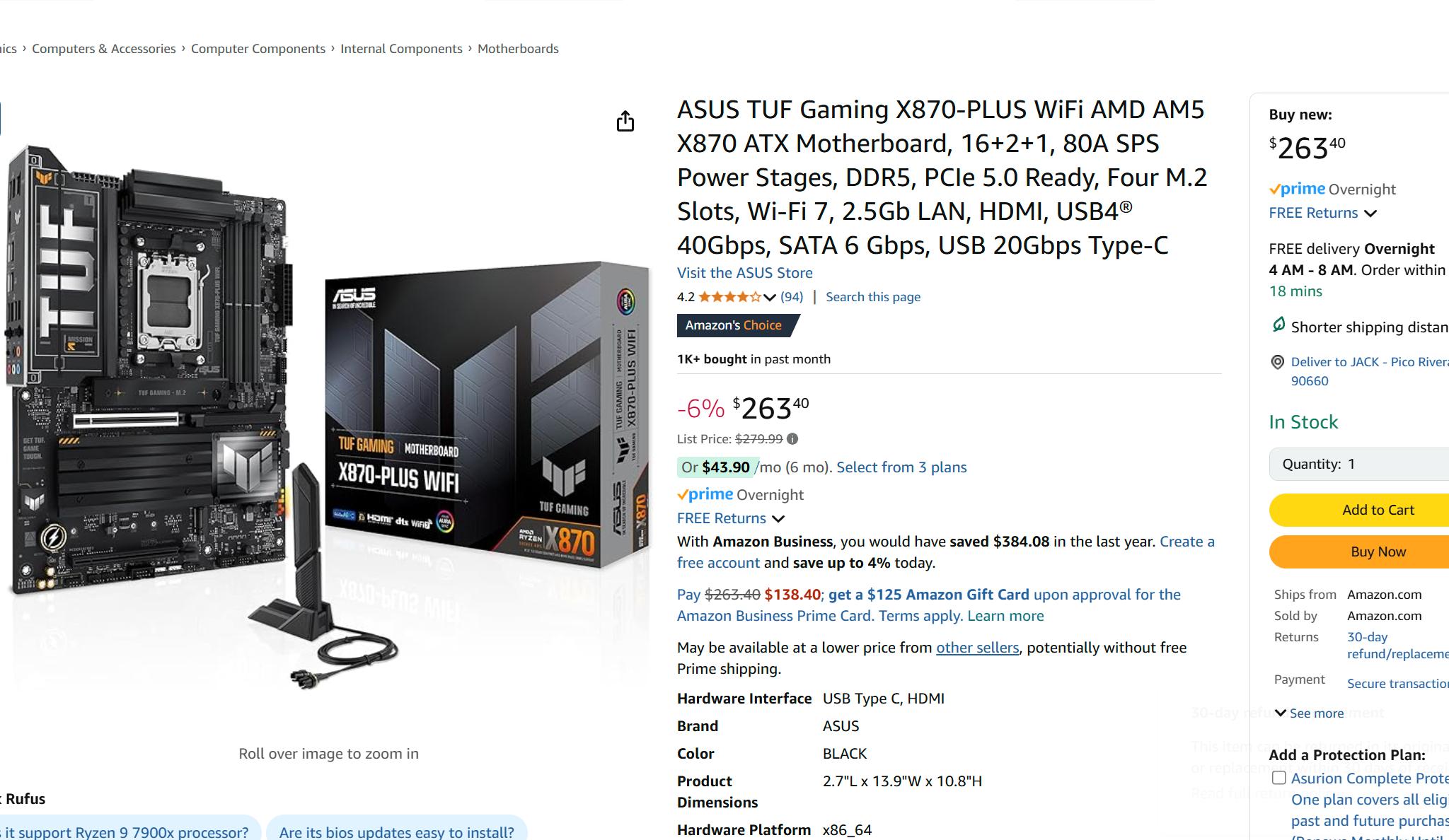 ASUS TUF GAMING X870-PLUS WIFI AMD AM5
