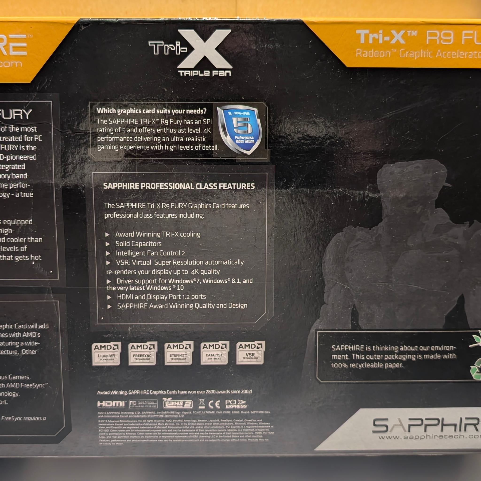 Sapphire Nitro Radeon R9 Fury | HBM Tri-X UEFI | 11247-00 | New Paste & Original Factory Box