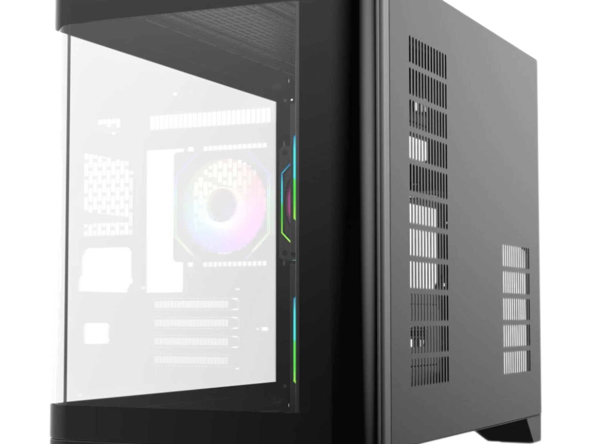 Sleek Black MATX Gaming PC Case – Curved Tempered Glass | Includes 6-Port Hub | High Airflow