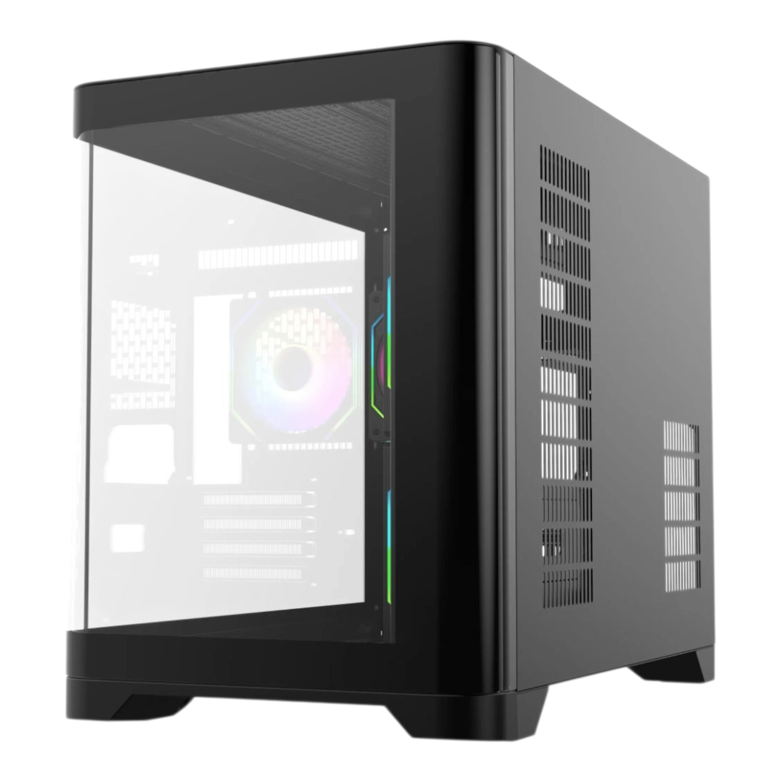 Sleek Black MATX Gaming PC Case – Curved Tempered Glass | Includes 6-Port Hub | High Airflow
