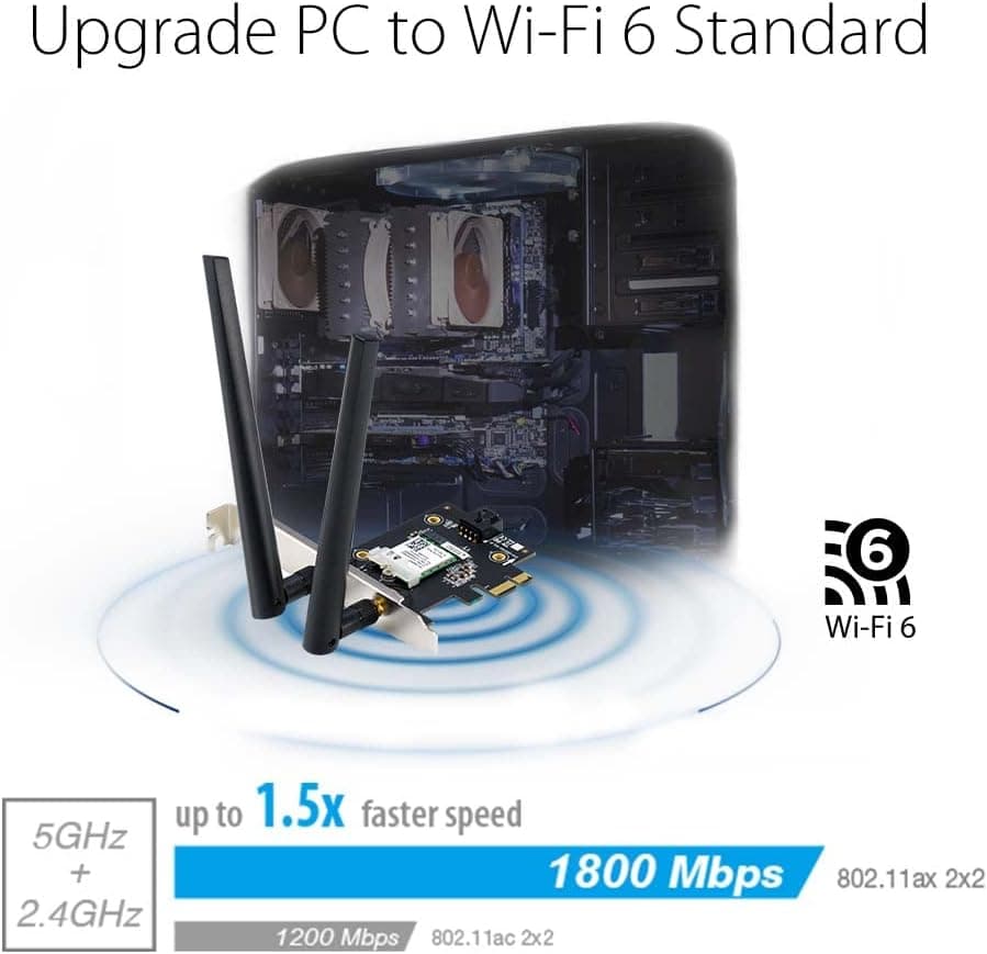 ASUS AX1800 PCIe WiFi Adapter (PCE-AX1800) - WiFi 6, Bluetooth 5.2, Ultra-Low Latency Wireless