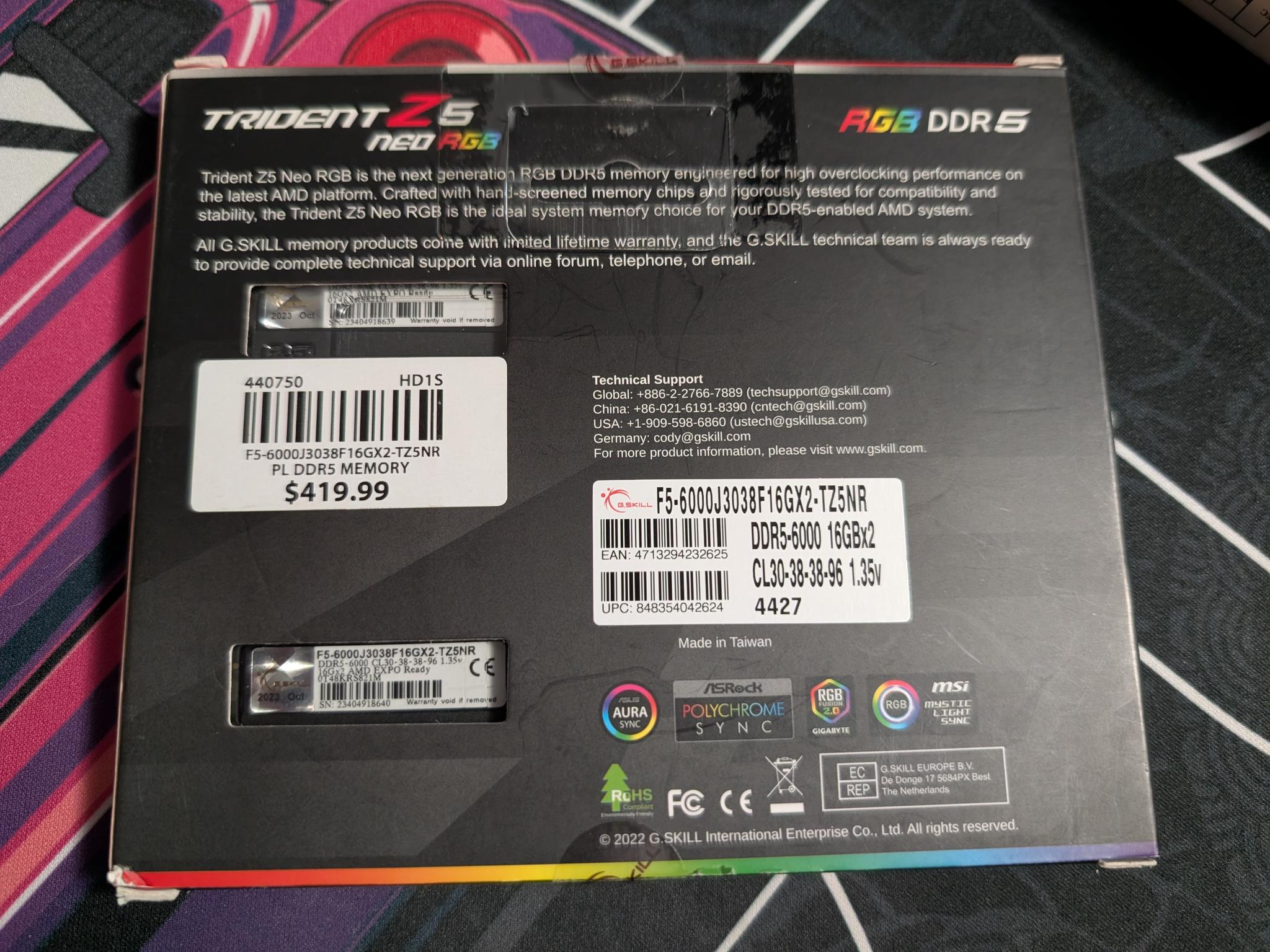 G.Skill Trident Z5 Neo RGB 32GB (2x16GB) DDR5 6000MHz CL30