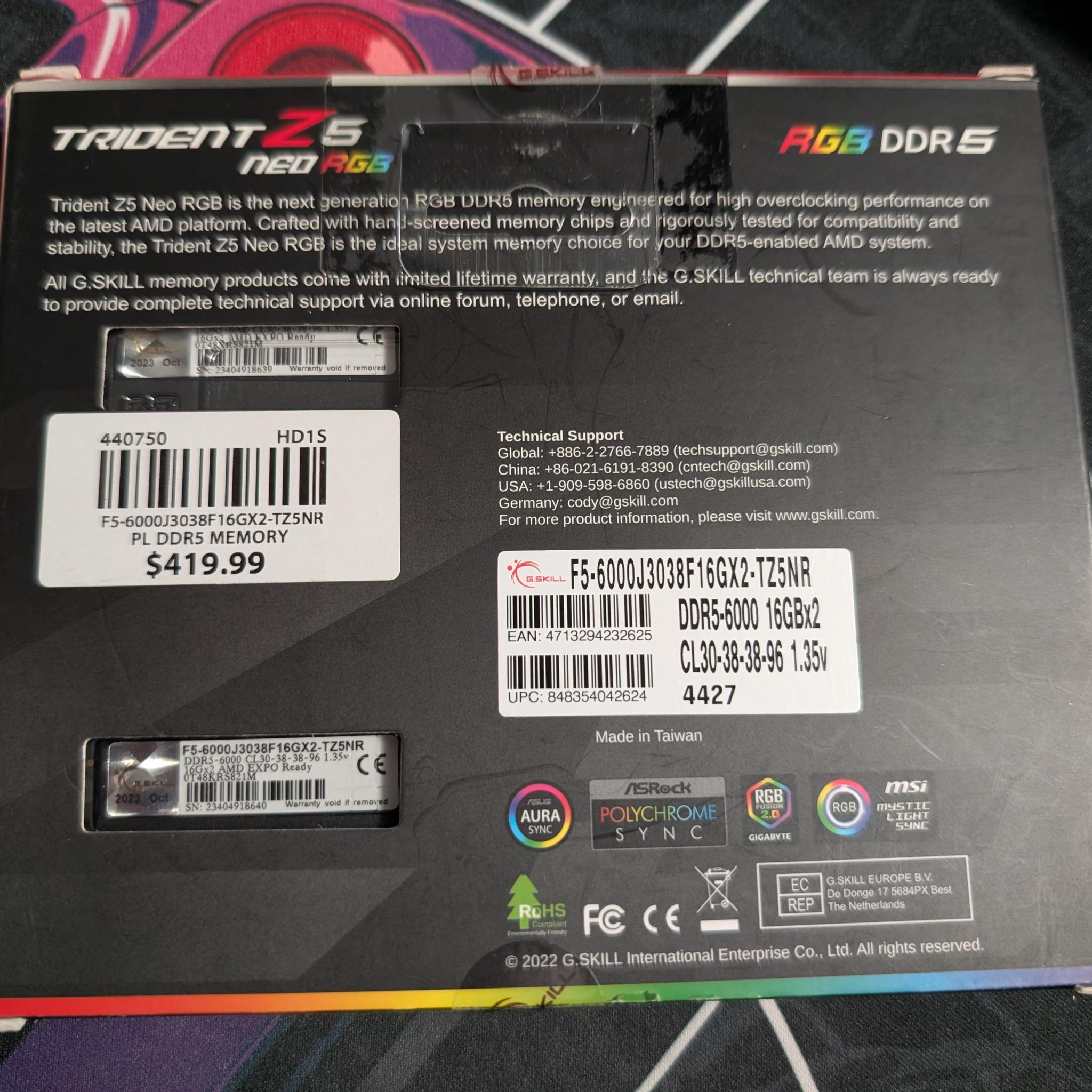G.Skill Trident Z5 Neo RGB 32GB (2x16GB) DDR5 6000MHz CL30