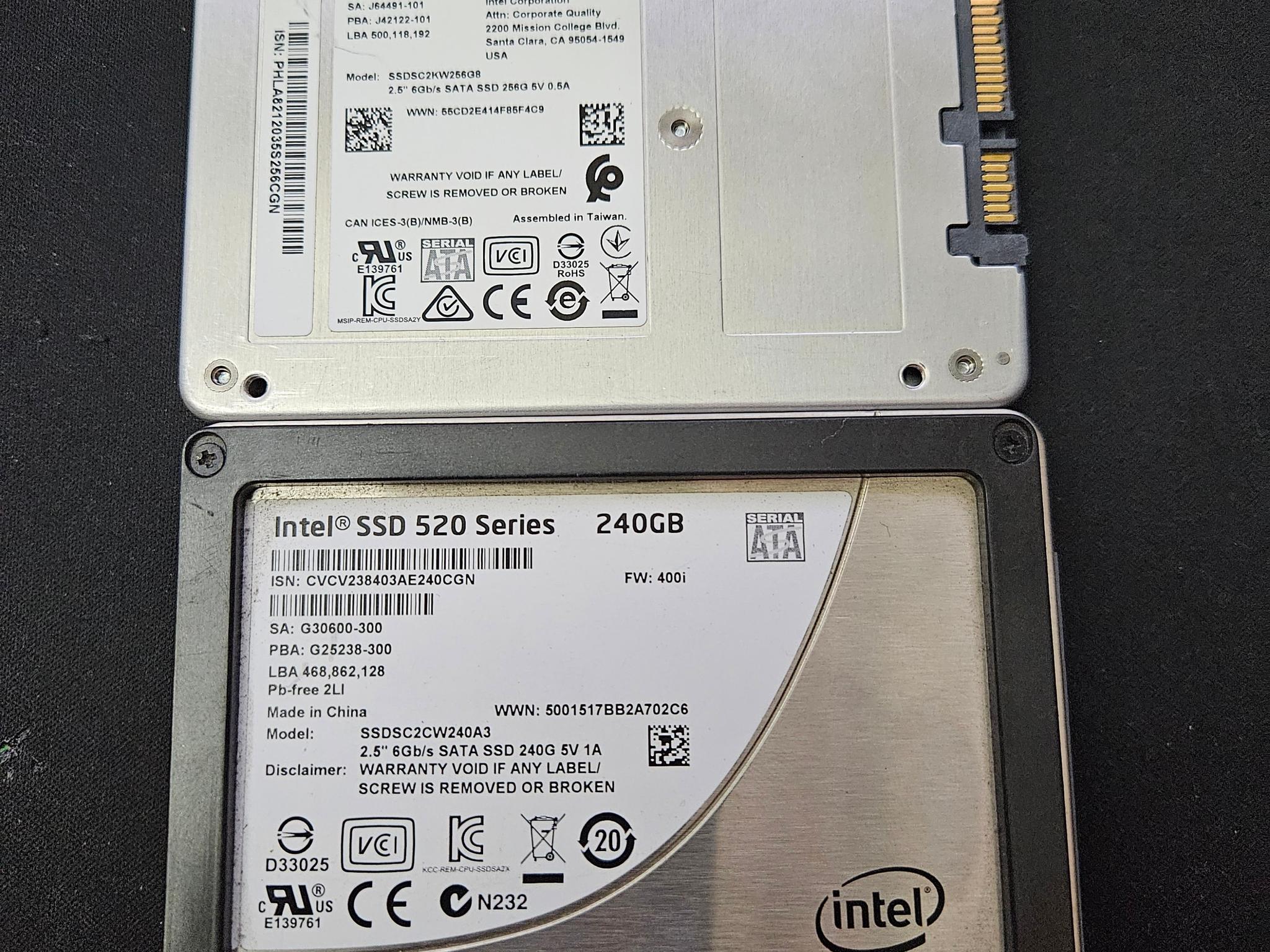 Intel SSD Lot of 256gb 240GB 100% health