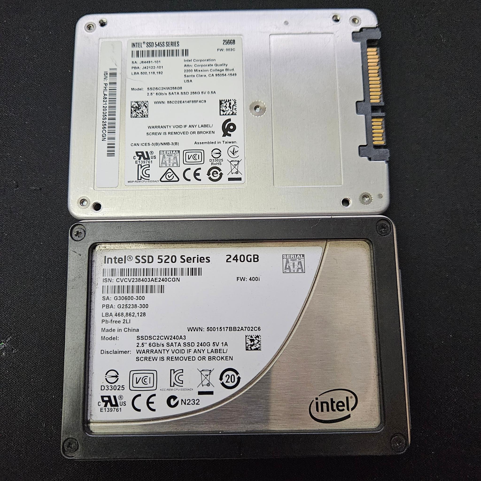 Intel SSD Lot of 256gb 240GB 100% health