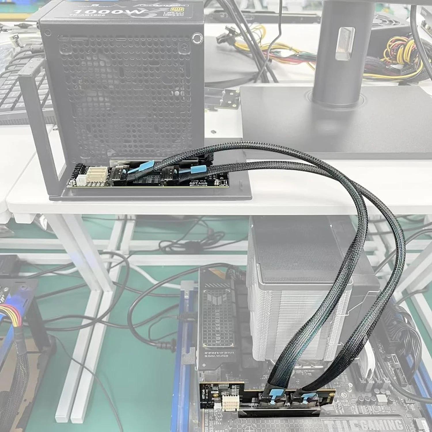 JMT PCIe 4.0 X16 To X8/X8 MCIO Bifurcation Adapter Card (50cm)