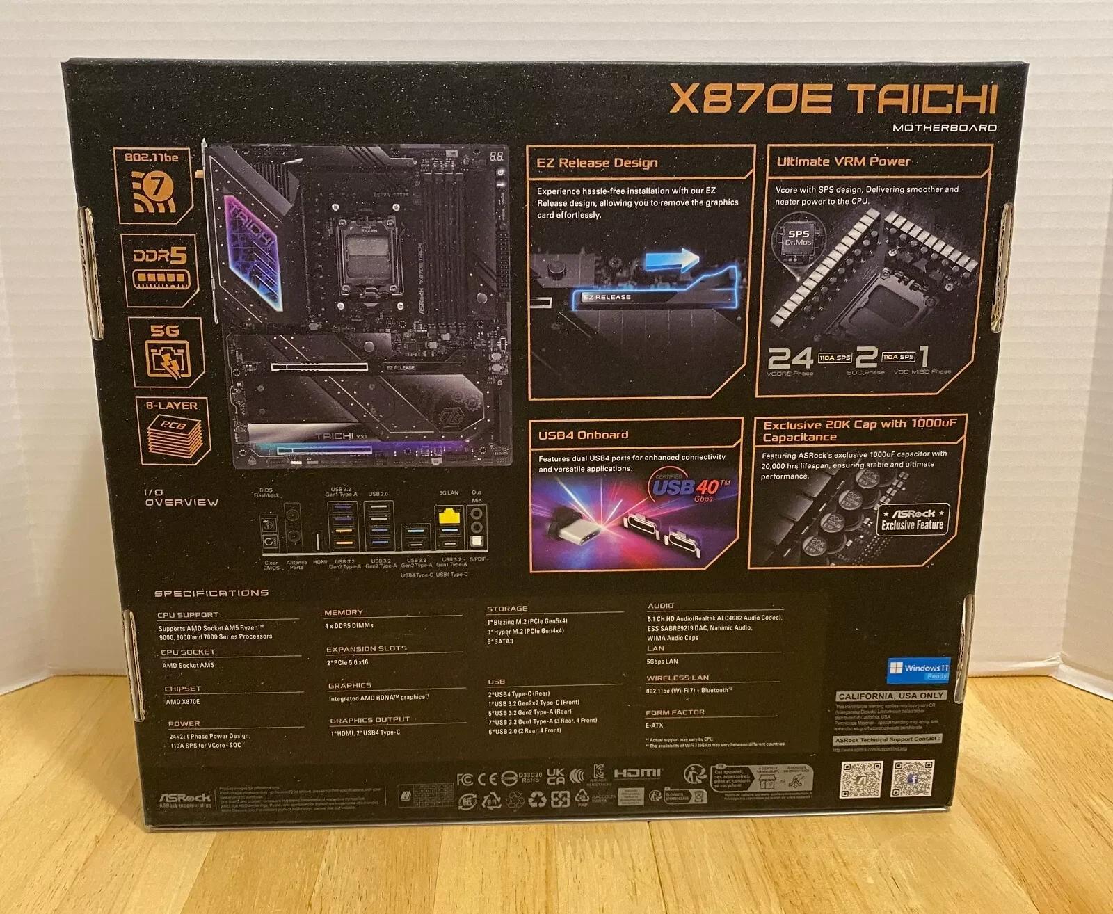 Open Box ASRock X870E TAICHI AM5 AMD Extended ATX Motherboard
