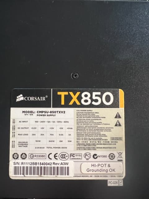 Corsair TX 850 W 80+ Certified ATX Power Supply