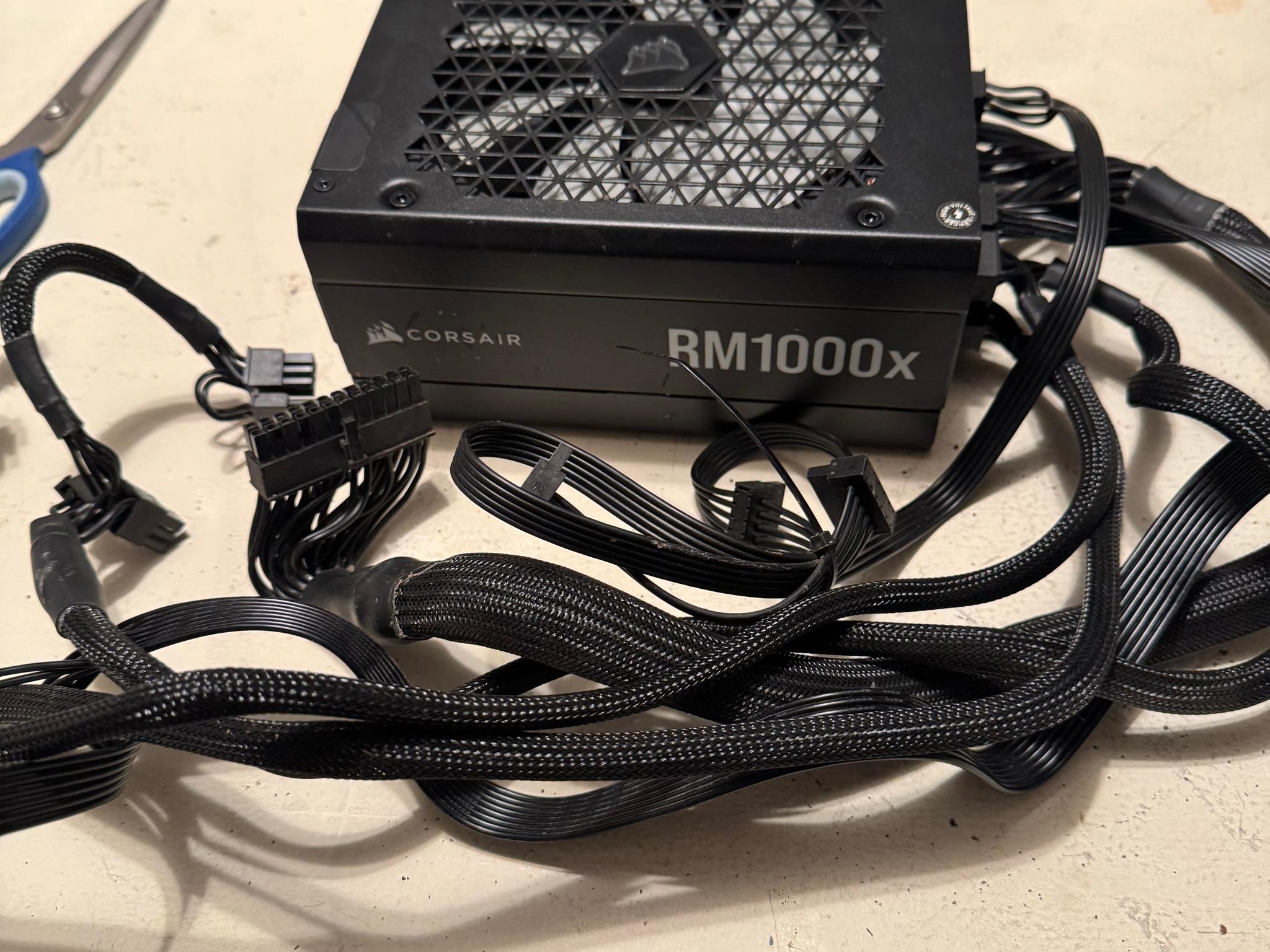 Corsair RM1000x 1000W Power Supply with cables and power cord