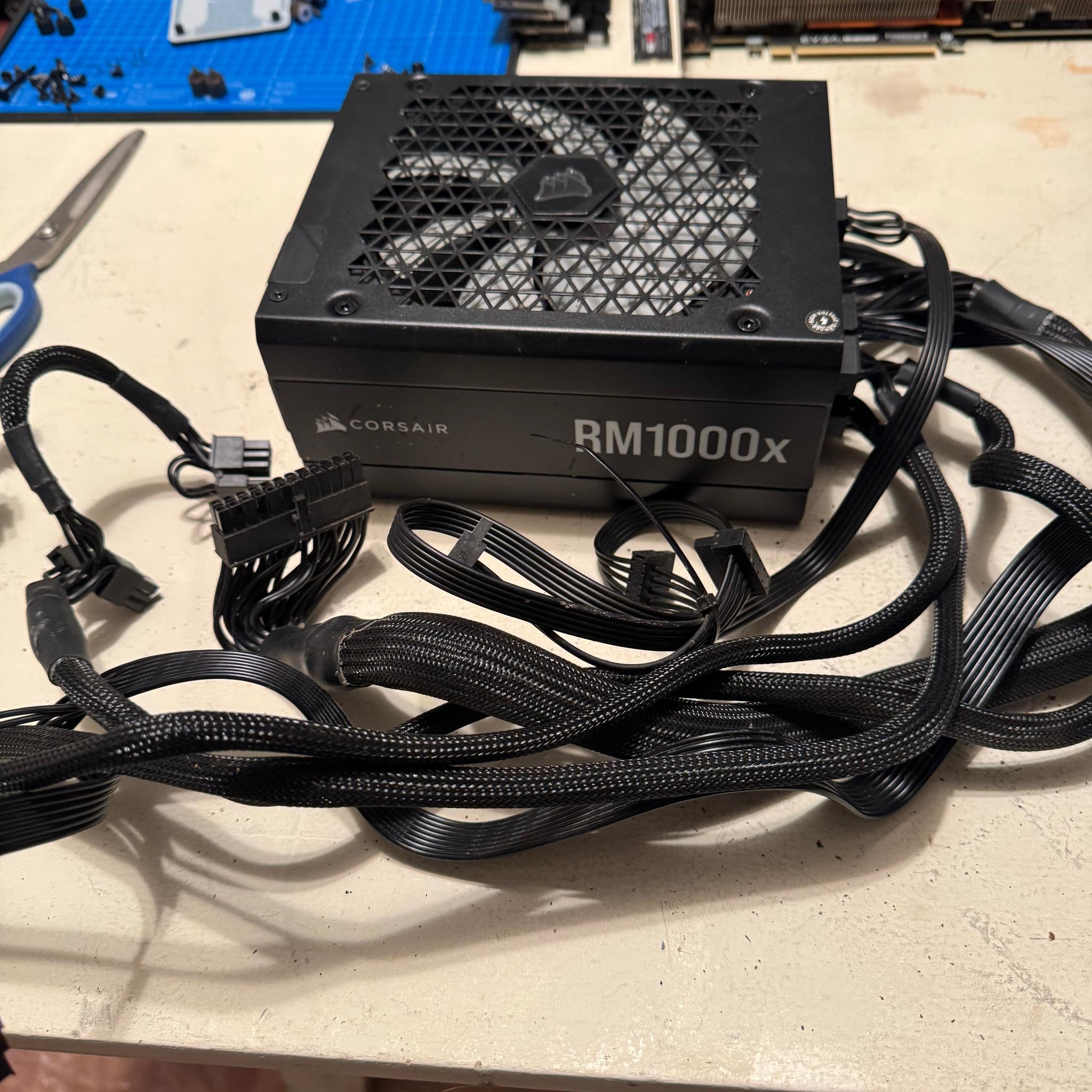 Corsair RM1000x 1000W Power Supply with cables and power cord