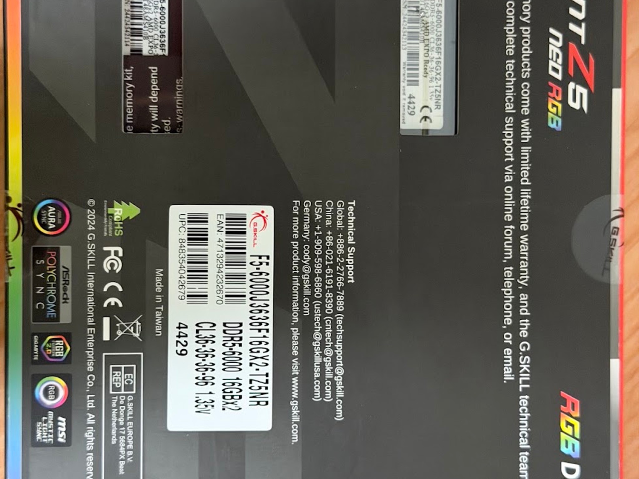 G.SKILL Trident Z5 RGB Series 32GB (2 x 16GB) 288-Pin PC RAM DDR5 6000