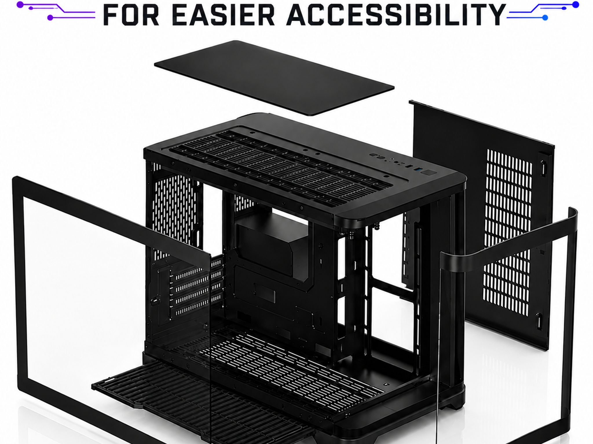 Black Tempered Glass ARGB Fish Tank MATX PC Case