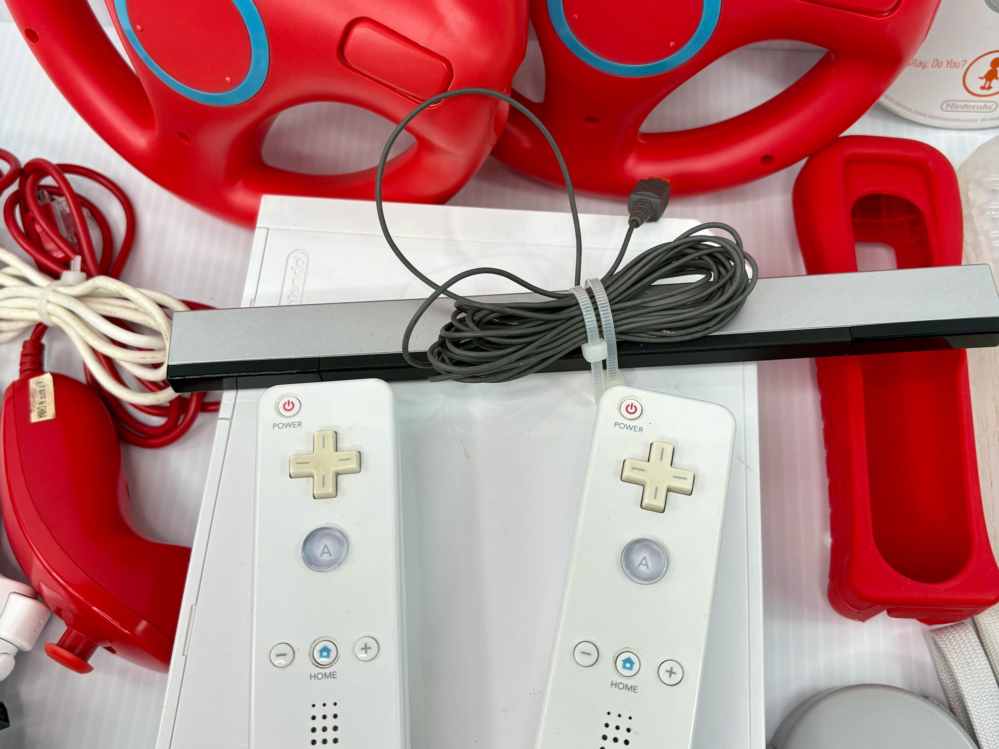 Nintendo Wii RVL-001 Console Bundle 2 Remotes 3 Nunchuks Wheels WiiPlay - Tested