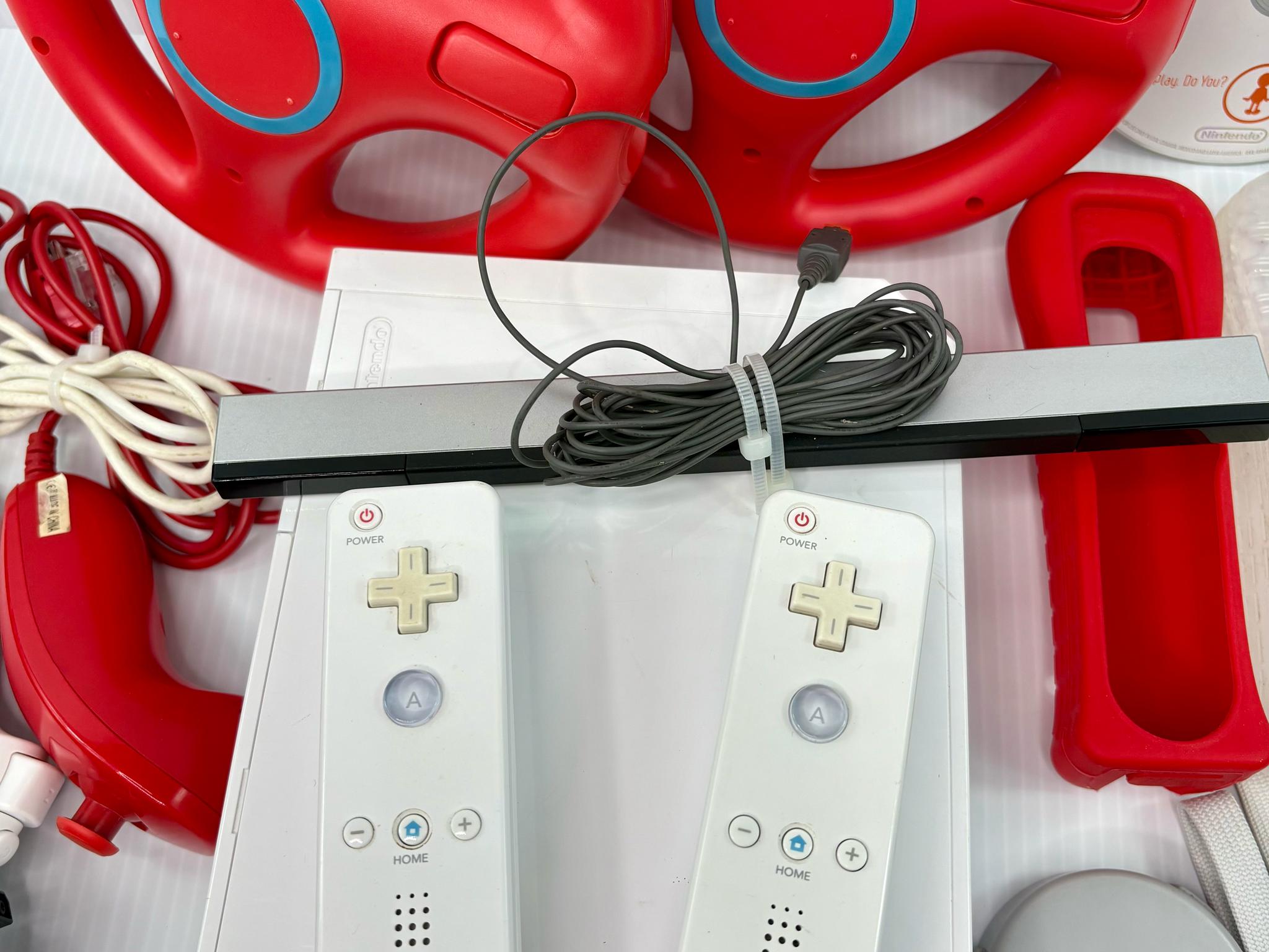 Nintendo Wii RVL-001 Console Bundle 2 Remotes 3 Nunchuks Wheels WiiPlay - Tested