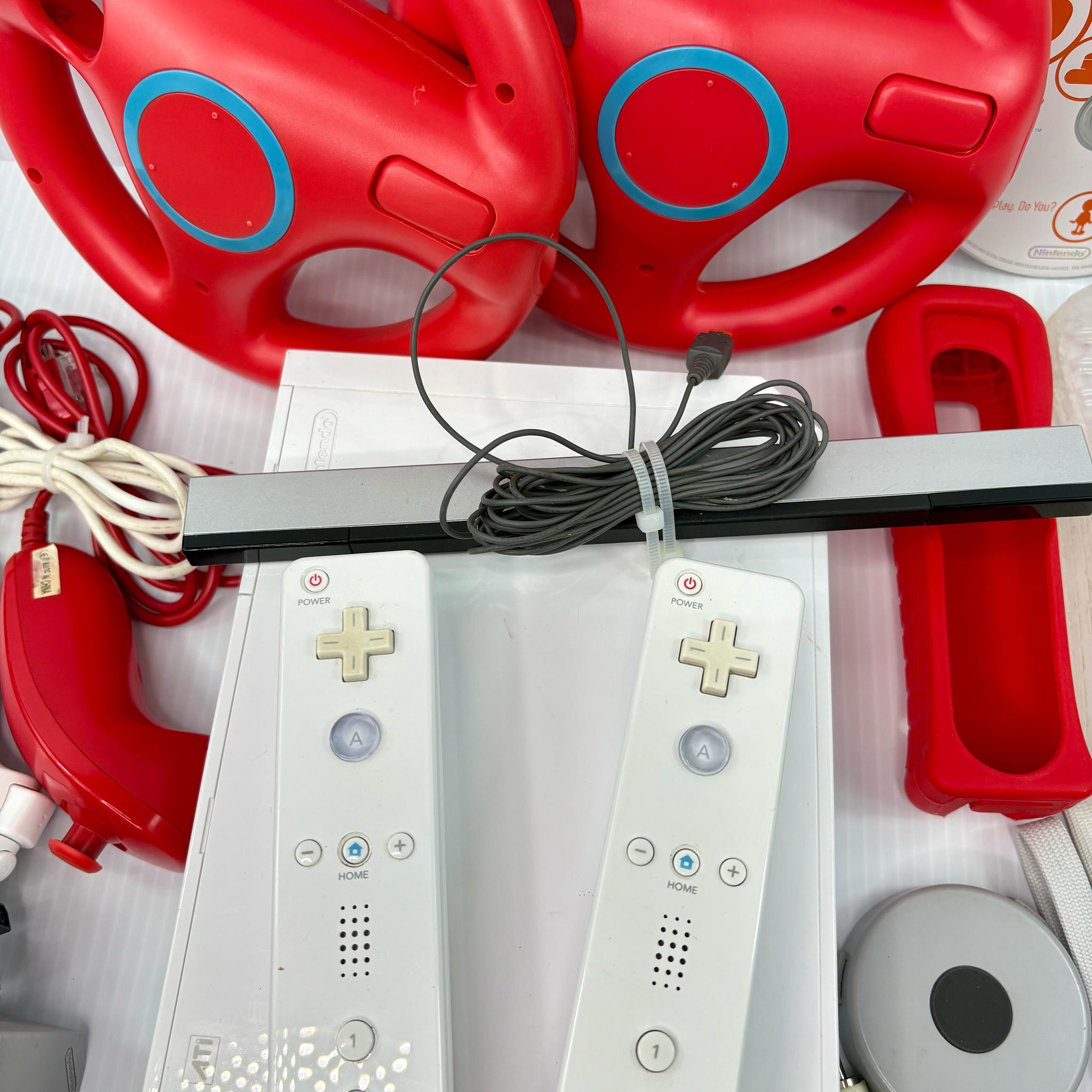 Nintendo Wii RVL-001 Console Bundle 2 Remotes 3 Nunchuks Wheels WiiPlay - Tested