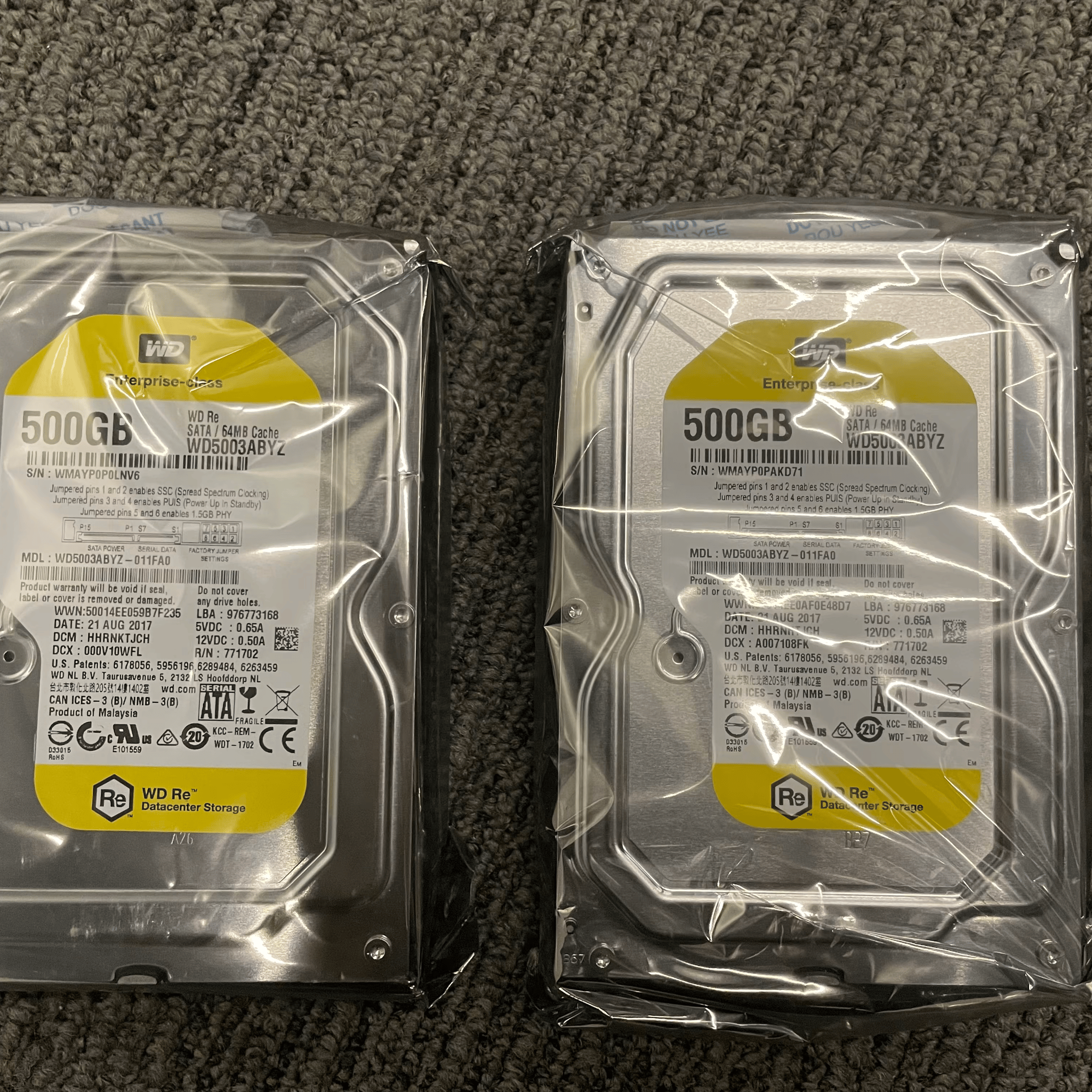 6x qty, Western Digital RE 500GB, 3.5" 7200RPM HDD, Sealed/New