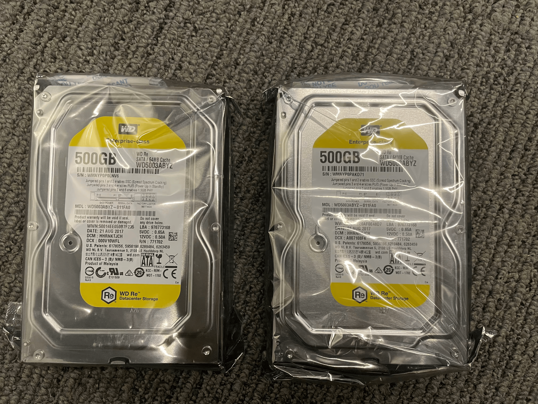 6x qty, Western Digital RE 500GB, 3.5" 7200RPM HDD, Sealed/New