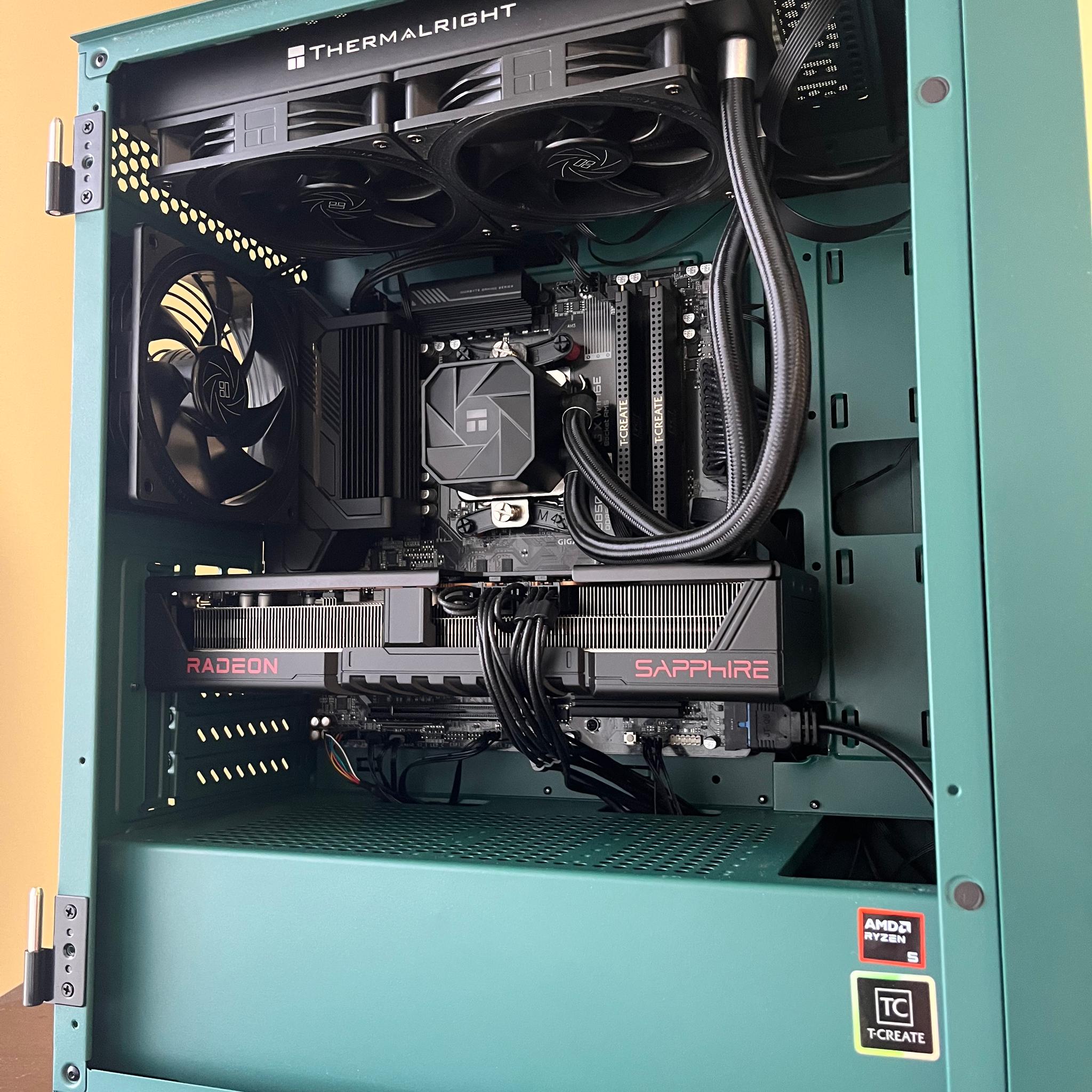 GREEN GOBLIN!!! MicroATX build with AMD Ryzen 9600X and 9070, 32GB DDR5, 2TB SSD