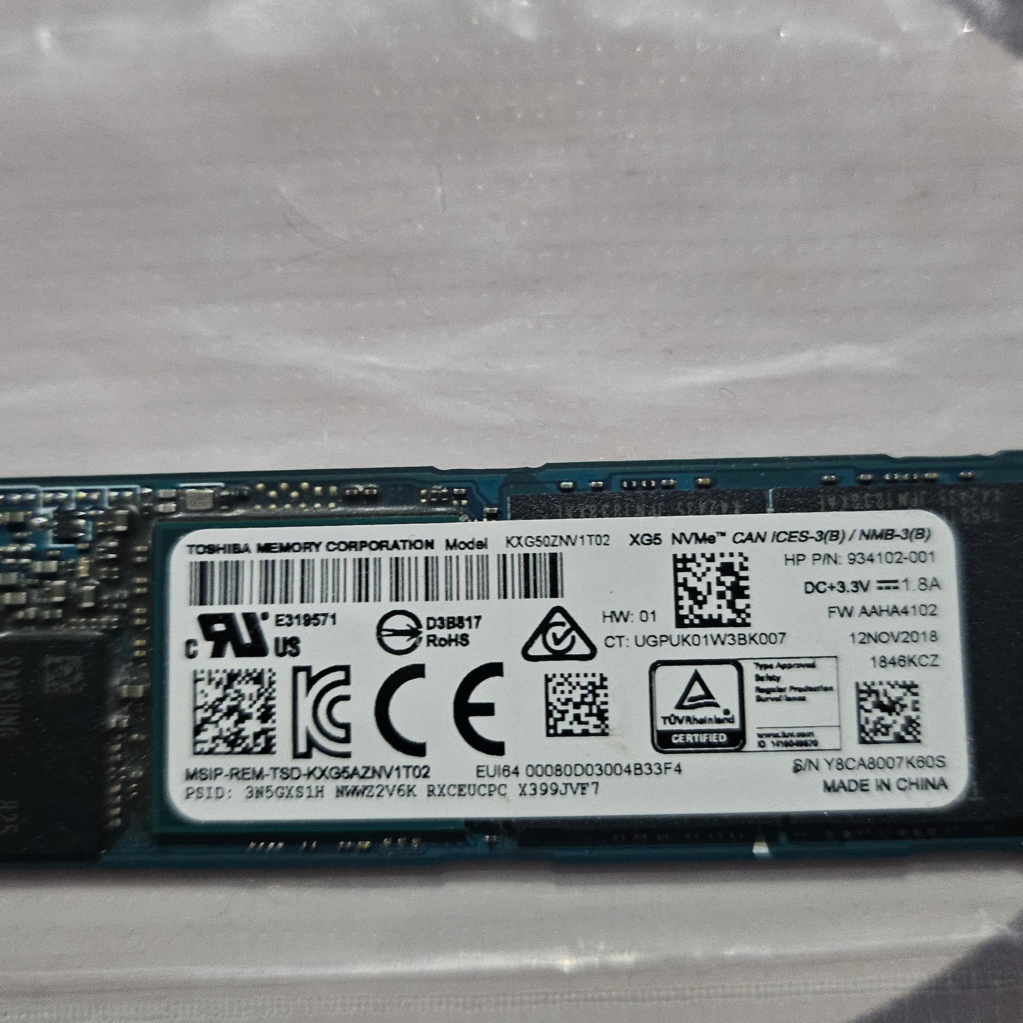 Toshiba XG5 1TB NVMe M.2 SSD (KXG50ZNV1T02) PCIe Gen3 SSD - 66