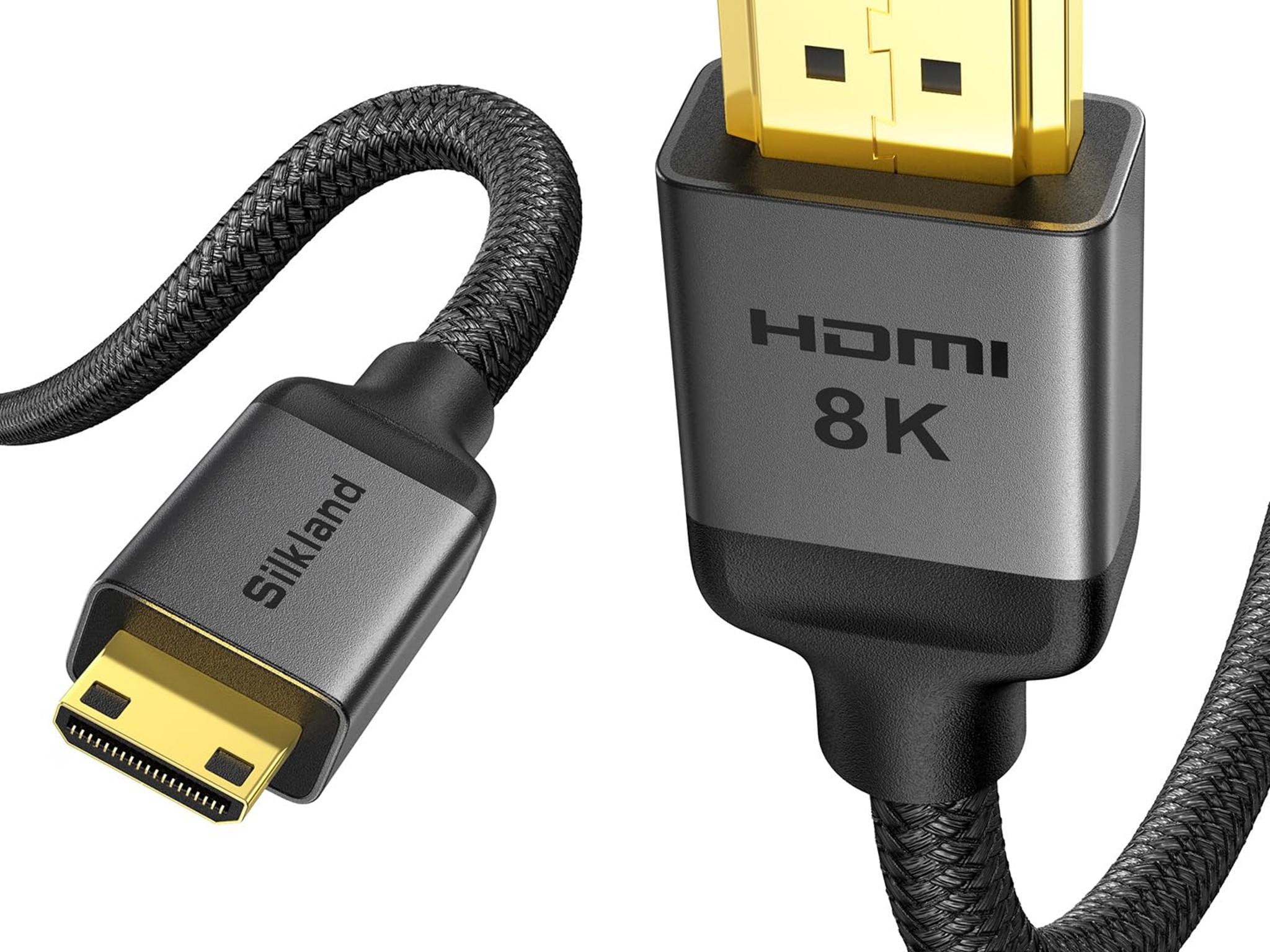 8K 4K Mini HDMI to HDMI Cable 6.6FT Mini HDMI 2.1 8K 60Hz 4K@240Hz 144Hz 120Hz Upgrade Braided 48Gbs
