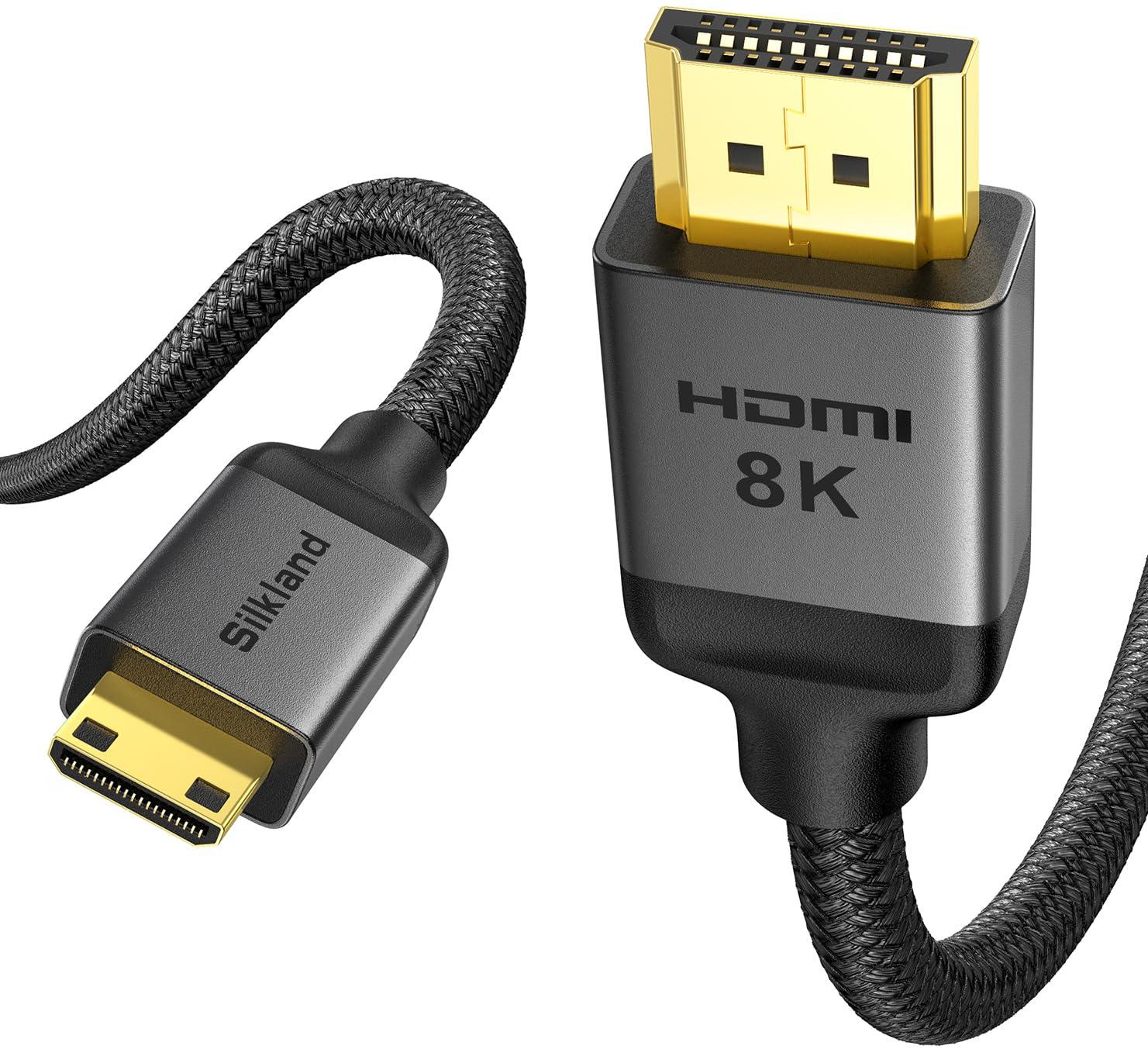 8K 4K Mini HDMI to HDMI Cable 6.6FT Mini HDMI 2.1 8K 60Hz 4K@240Hz 144Hz 120Hz Upgrade Braided 48Gbs