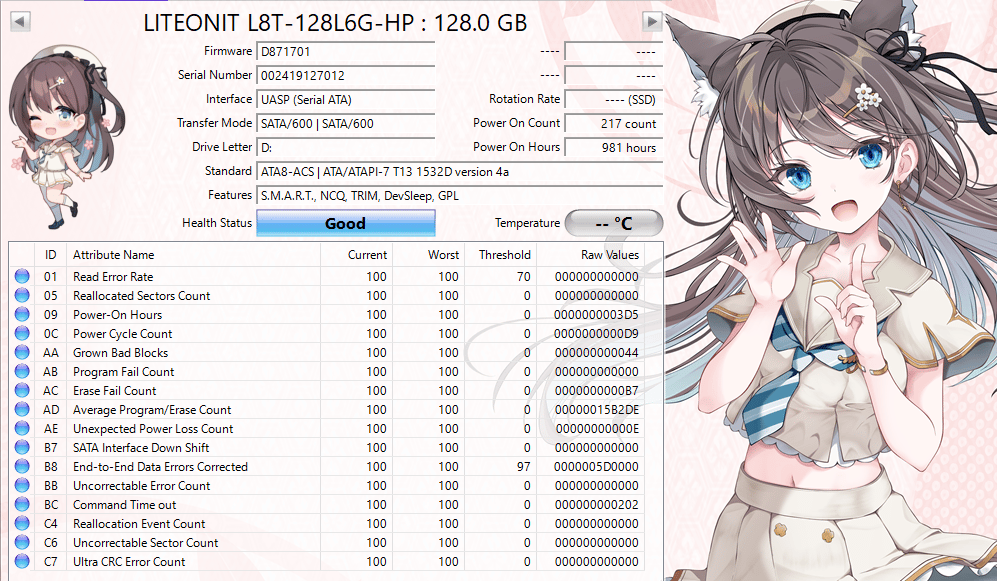 Lite-On L8T 128GB M.2 SATA SSD Tested Working Low Hours