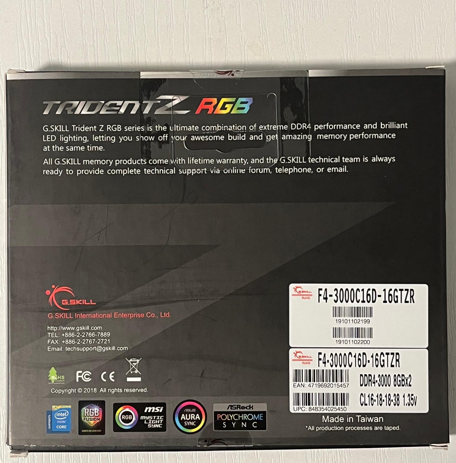 G.SKILL Trident Z RGB Series (Intel XMP) DDR4 RAM 16GB (2x8GB)