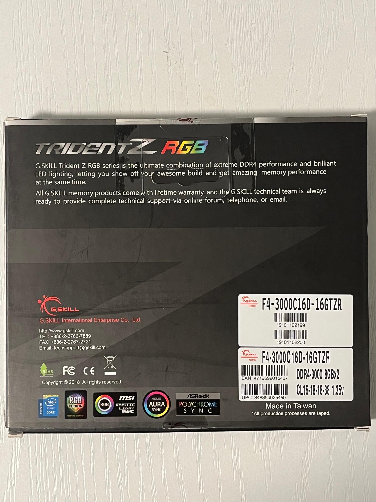 G.SKILL Trident Z RGB Series (Intel XMP) DDR4 RAM 16GB (2x8GB)