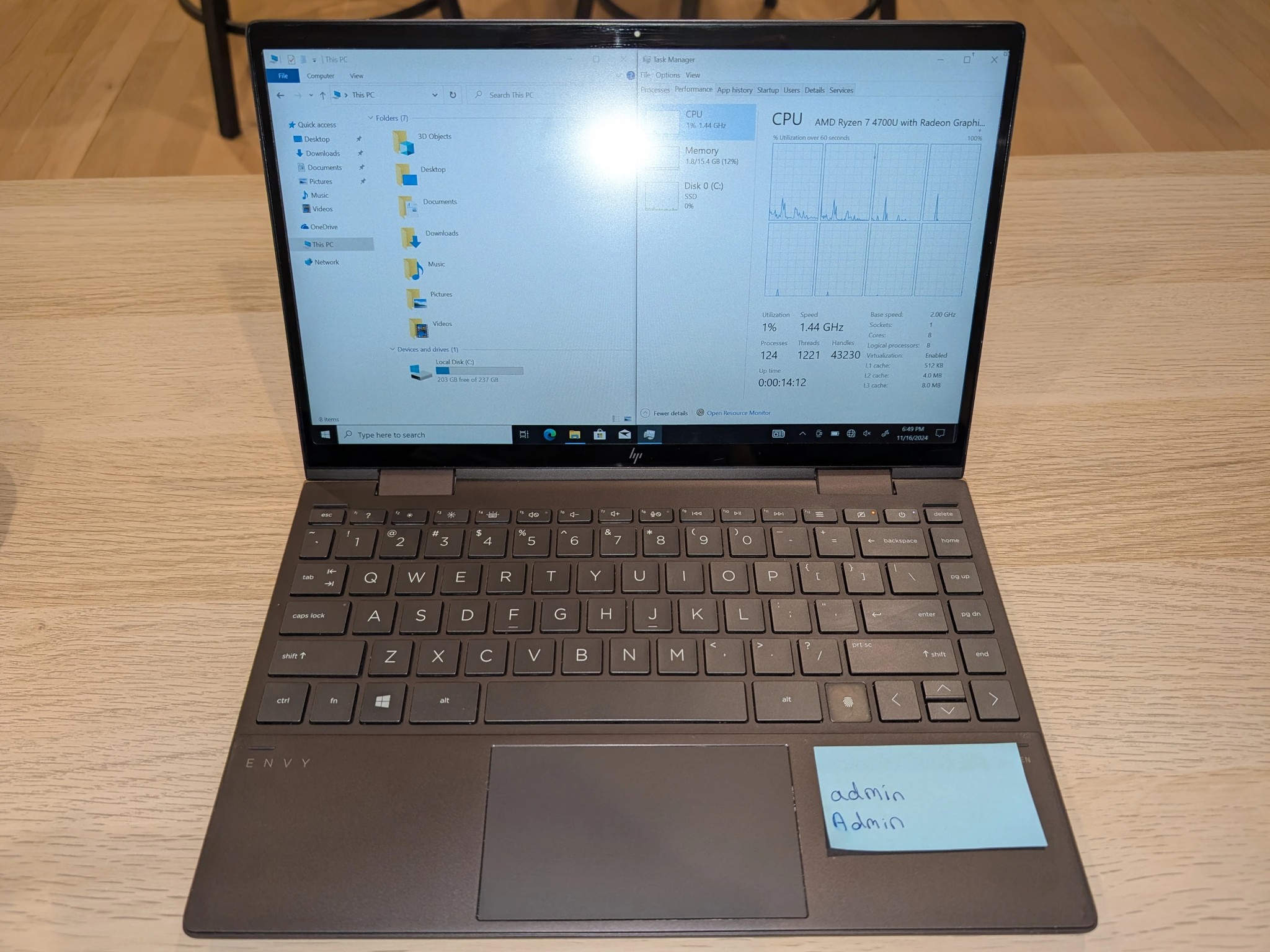 HP Envy x360 13" Laptop, 8 cores, 16GB RAM