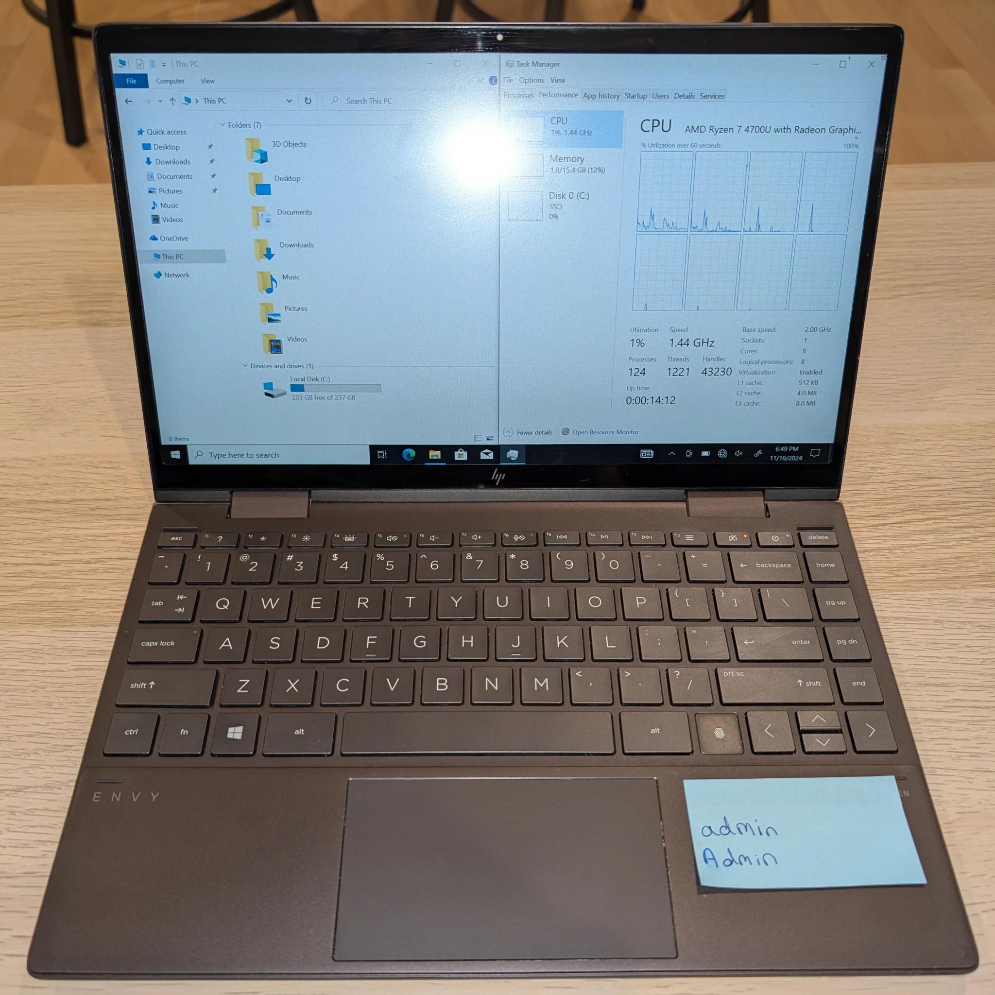 HP Envy x360 13" Laptop, 8 cores, 16GB RAM