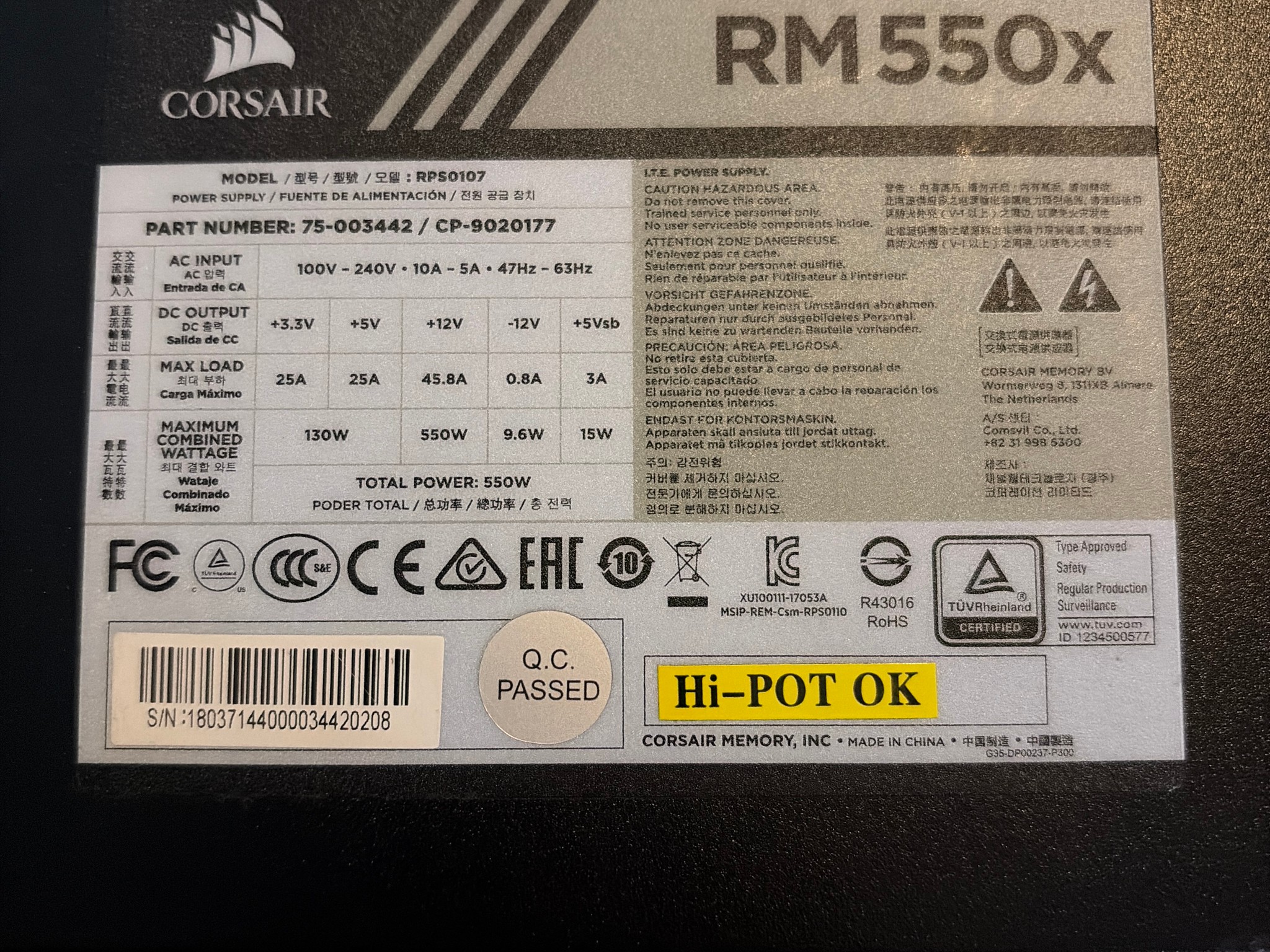 CORSAIR RM550x 80 PLUS Gold Fully Modular ATX Power Supply