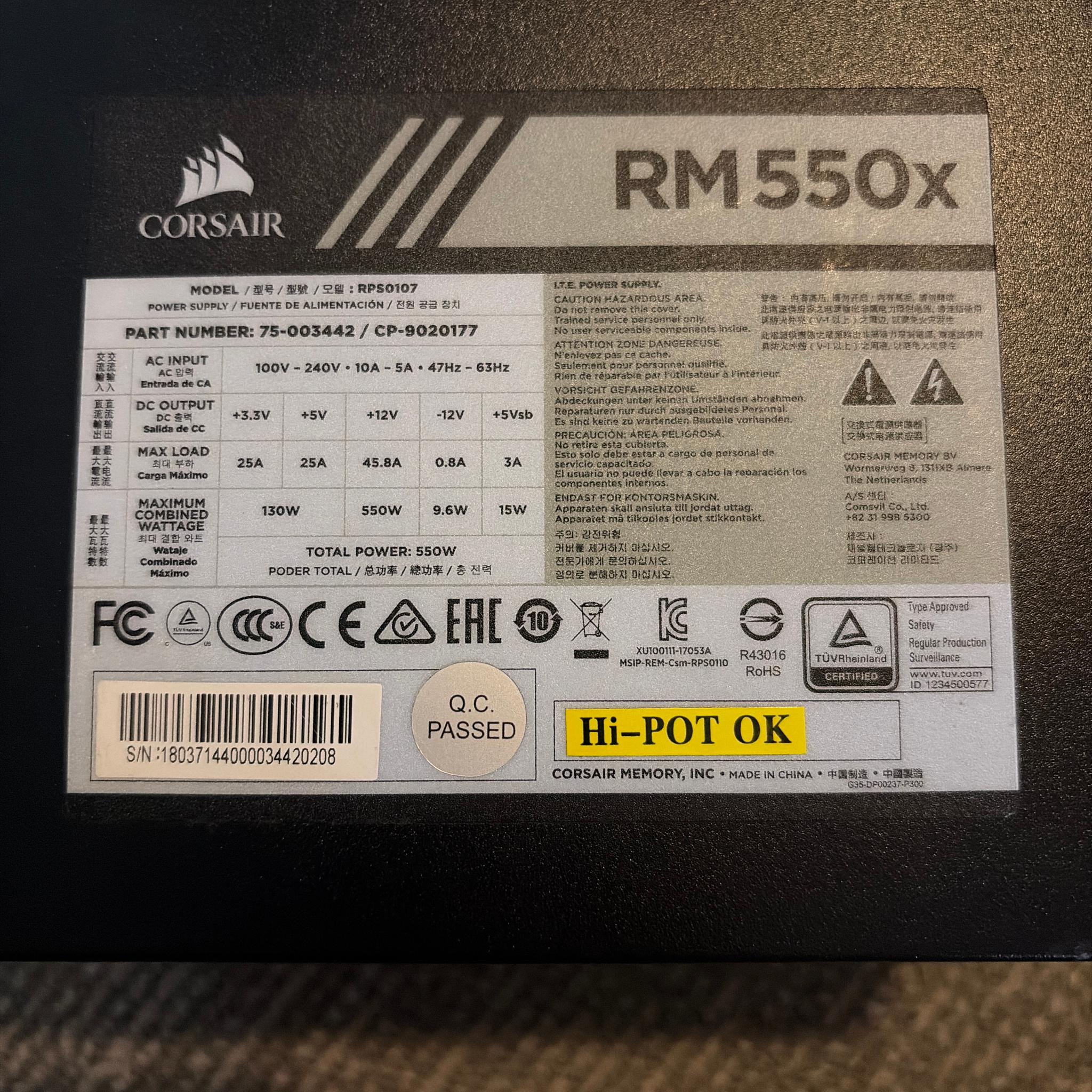 CORSAIR RM550x 80 PLUS Gold Fully Modular ATX Power Supply
