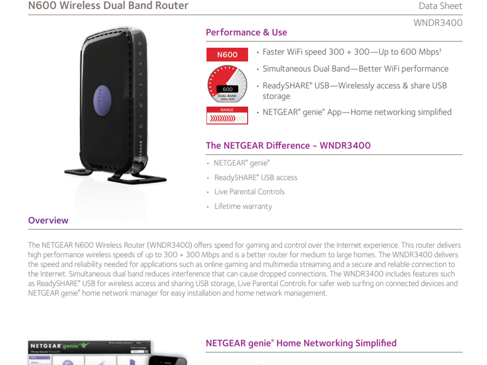 NETGEAR WNDR3400v2-100NAS N600 DUAL BAND WI-FI ROUTER