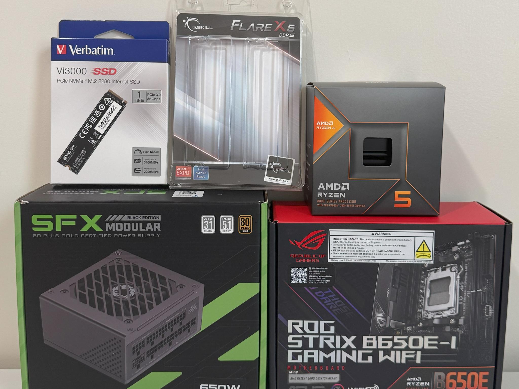 AM5 Mini ITX PC AMD Ryzen 5 8600G ASUS ROG STRIX B650E-I 1TB SSD 32GB DDR5 Cooler Master NR200P V2